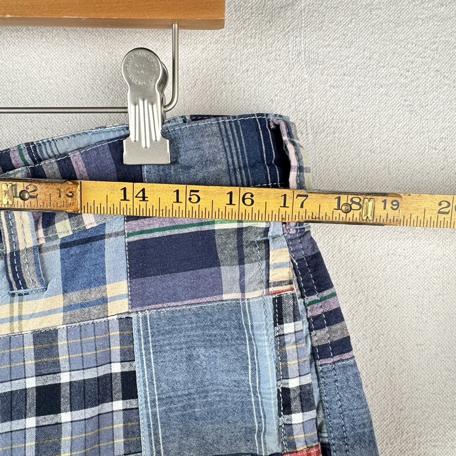 Old Navy Surplus Madras Plaid Shorts Mens 36 Patchwork Cotton Chino 10”