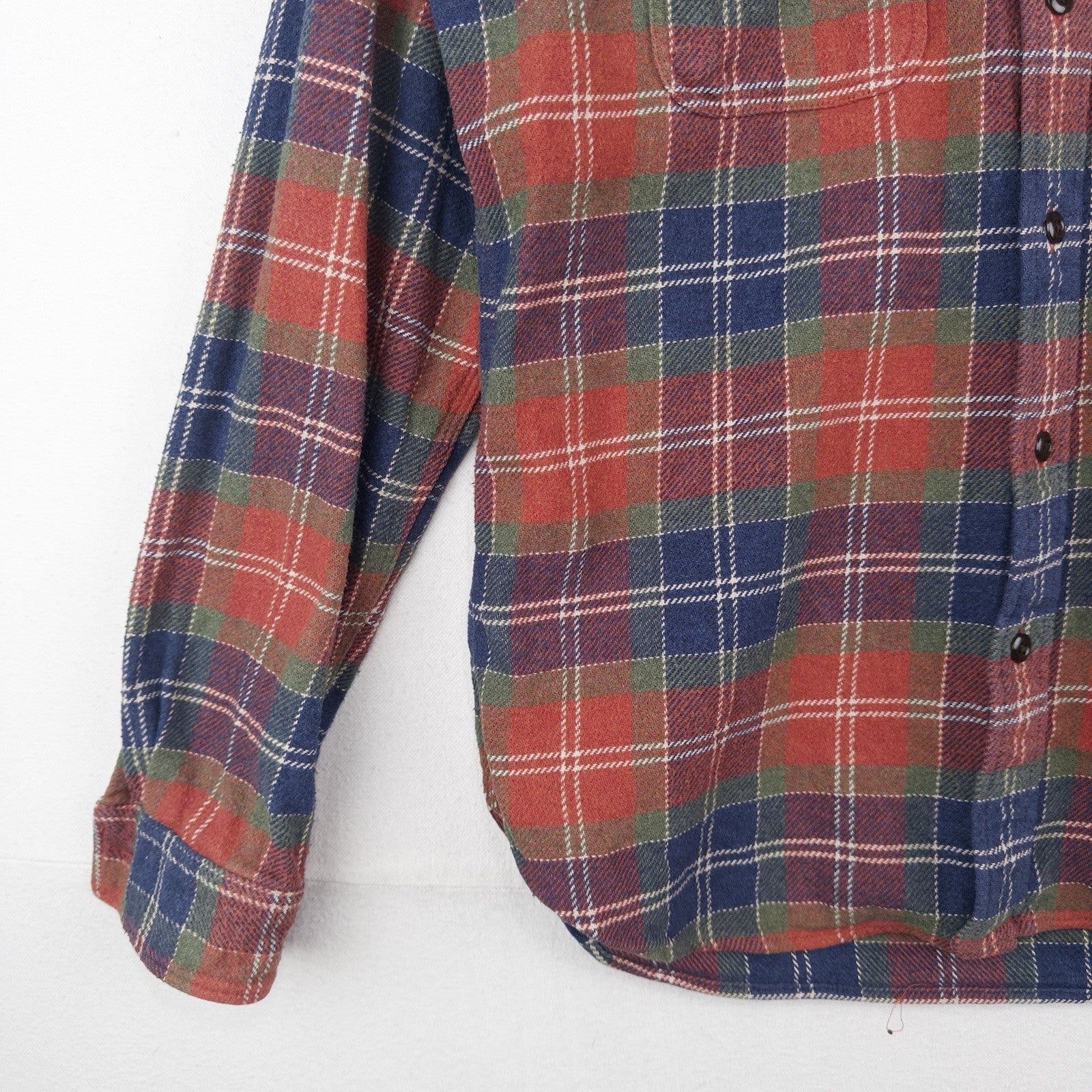 Wallace & Barnes Shirt Mens Large Blue Orange Heavyweight Flannel J Crew Plaid