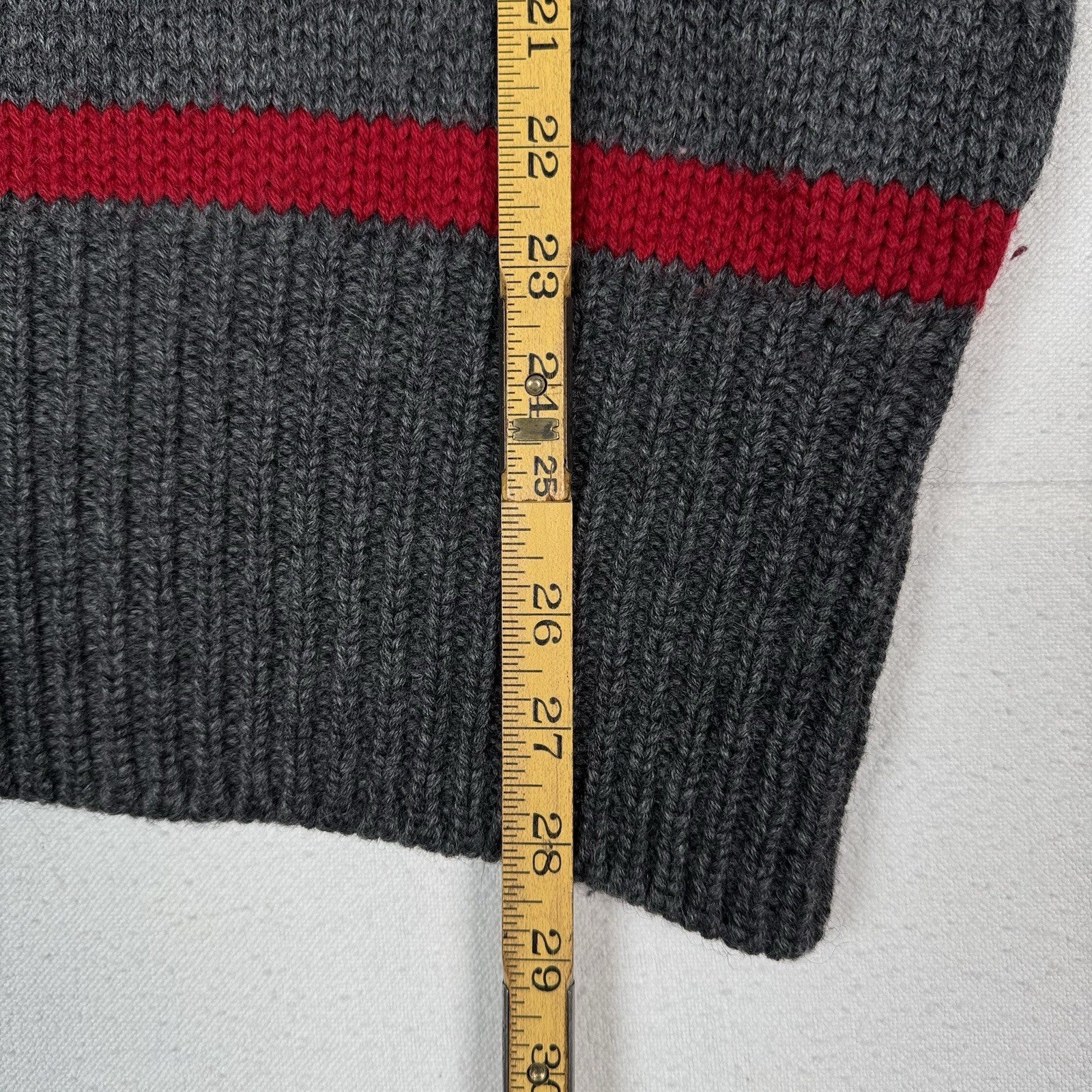 90’s Vtg Polo Ralph Lauren Striped Boat Neck Wool Knit Sweater Gray Red Crest XL