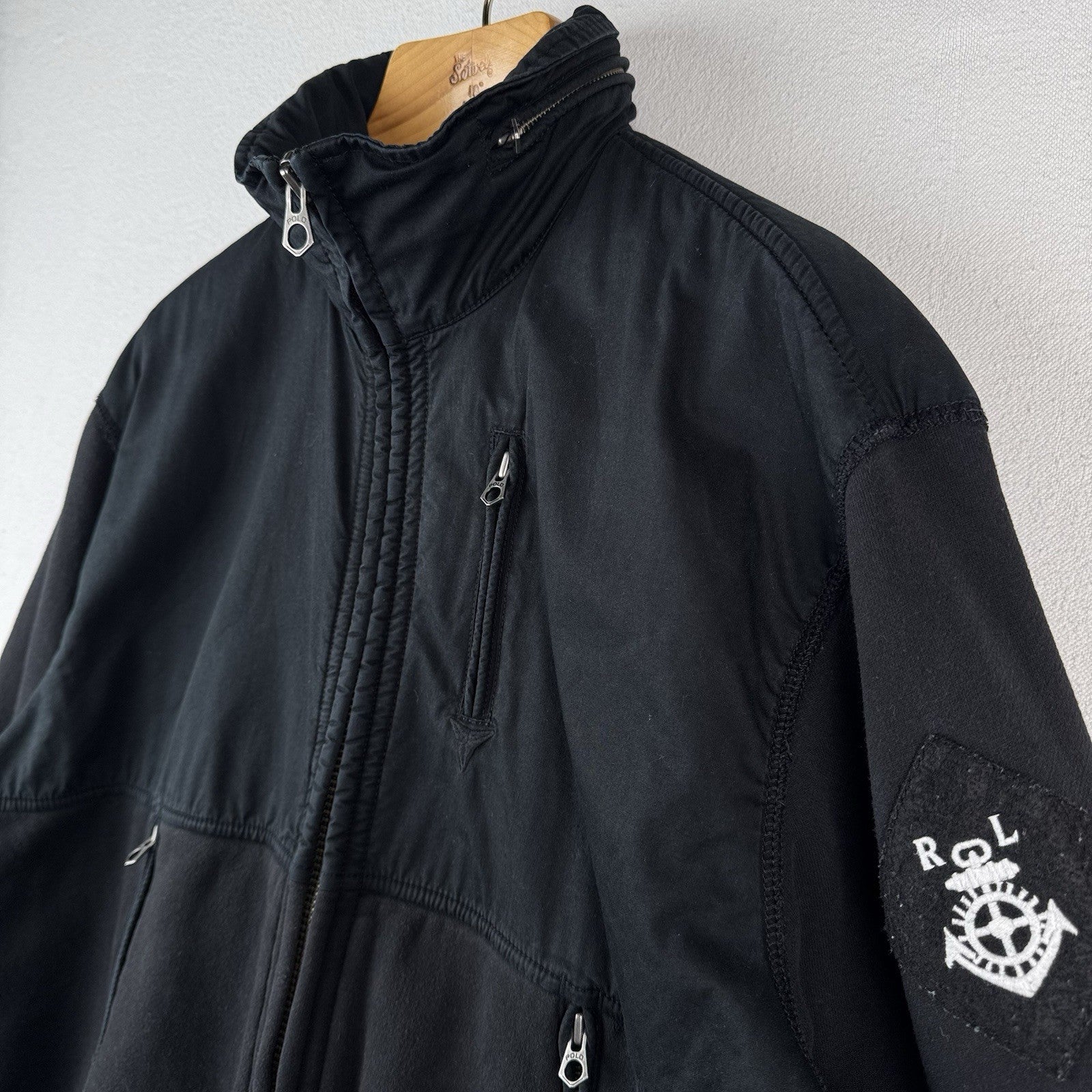 Vtg Polo Ralph Lauren Mens 2XL XXL Black Full-Zip Naval Supply Jacket Stow Hood
