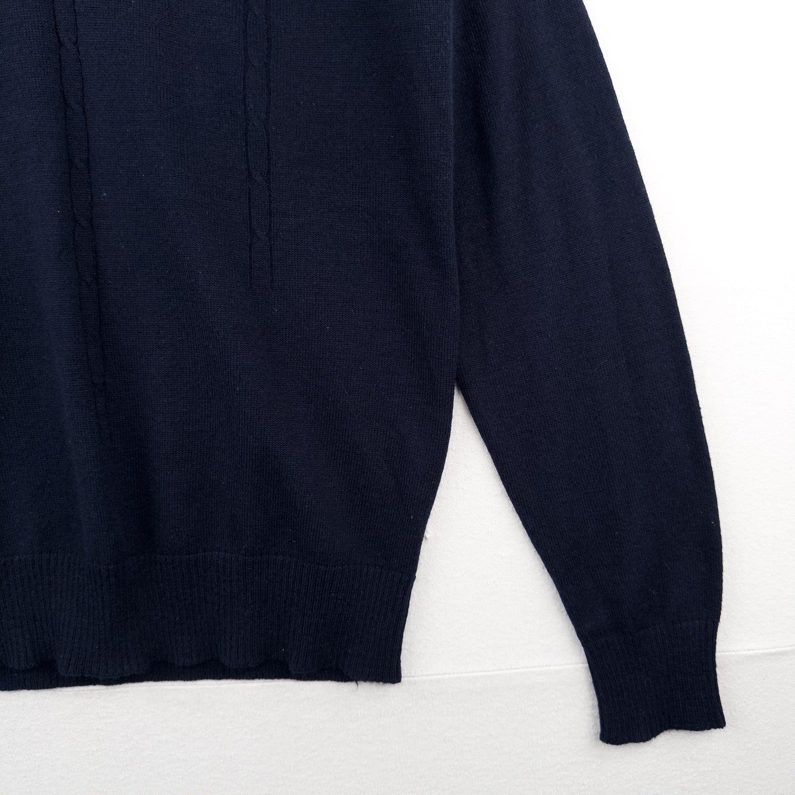 70’s Vtg Long Sleeve Knit Polo Sweater Ribbed Johnny Collar Navy Blue Men’s L