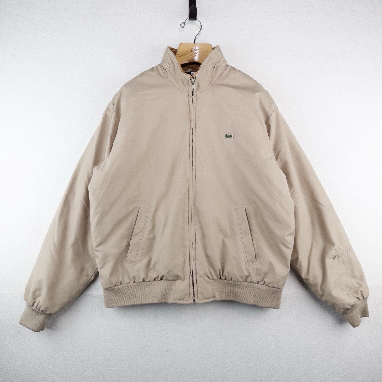 80’s Vtg IZOD Lacoste Bomber Jacket Men’s Large Quilted Down Corduroy Collar