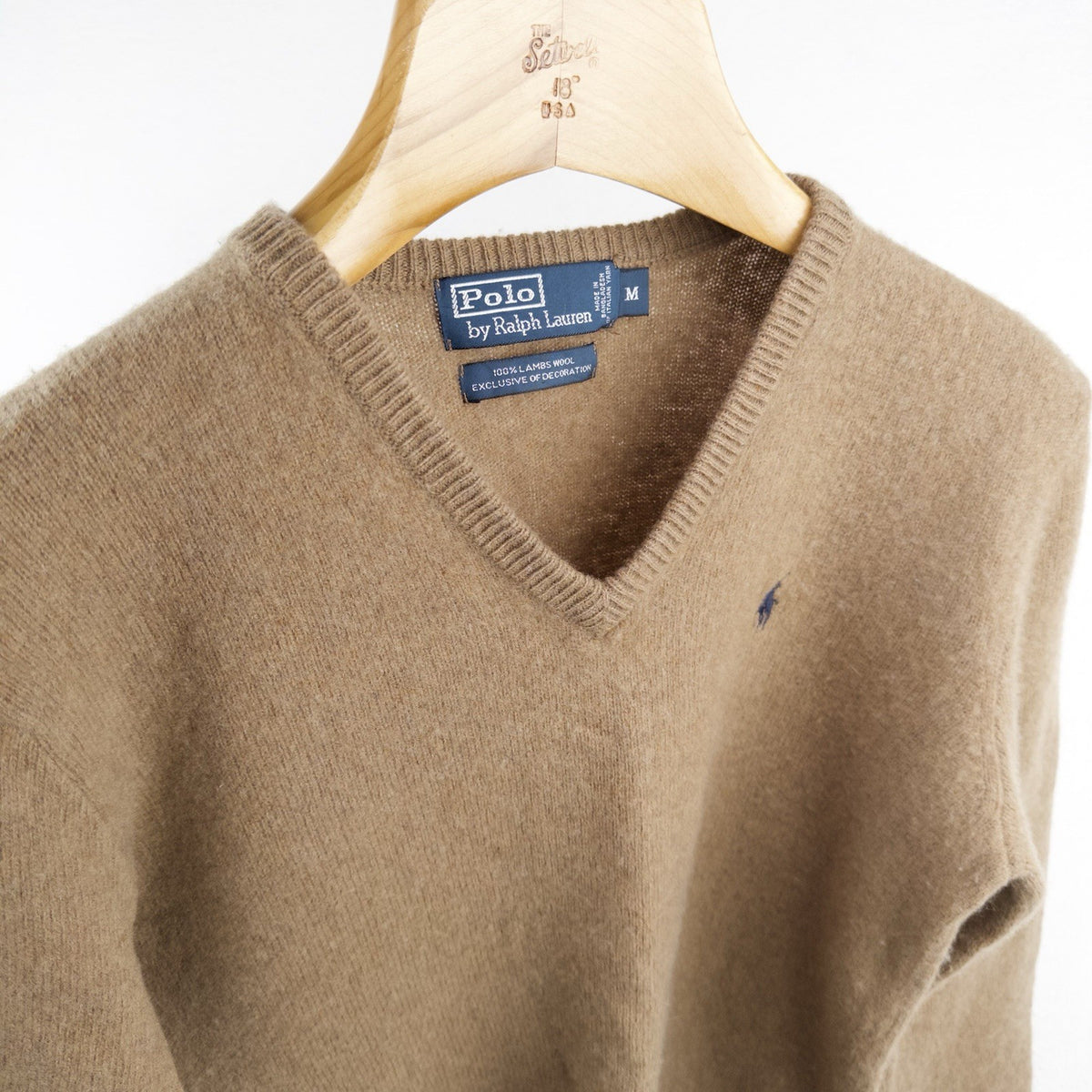 90’s Vtg Polo Ralph Lauren Sweater Men’s M Camel 100% Lambswool Pullover V-Neck