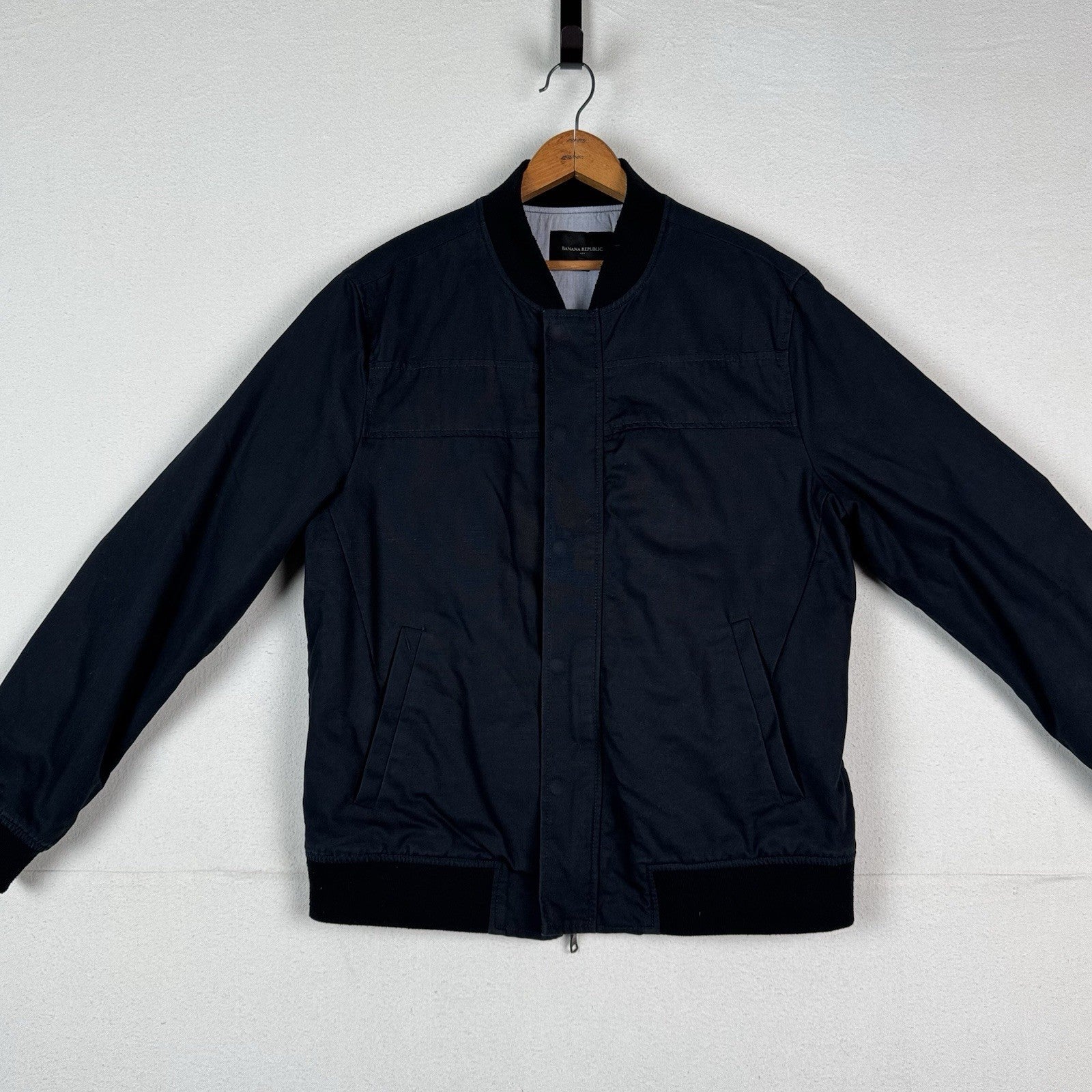 Banana Republic Men's Large Batted Navy Heavyweight Zip Up Bomber Jacket