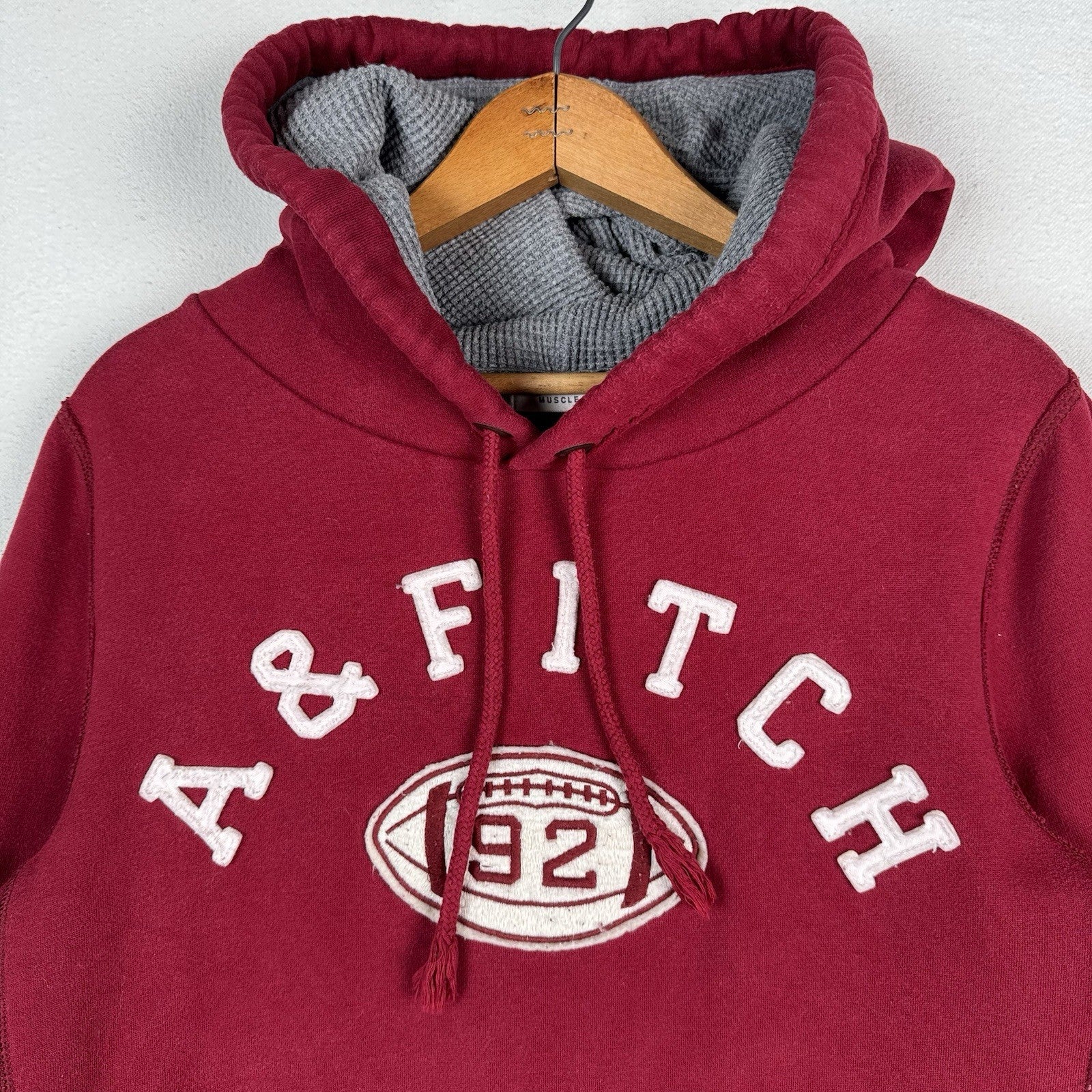 Abercrombie & Fitch Large Maroon Red Thermal Hoodie Pullover Sweatshirt Muscle