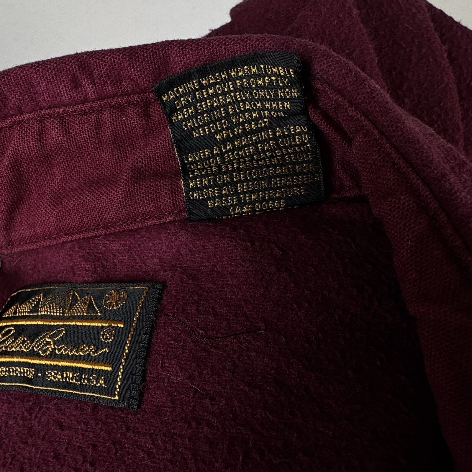 Vintage Eddie Bauer Men’s Large Burgundy Red Heavy Flannel Chamois Made USA