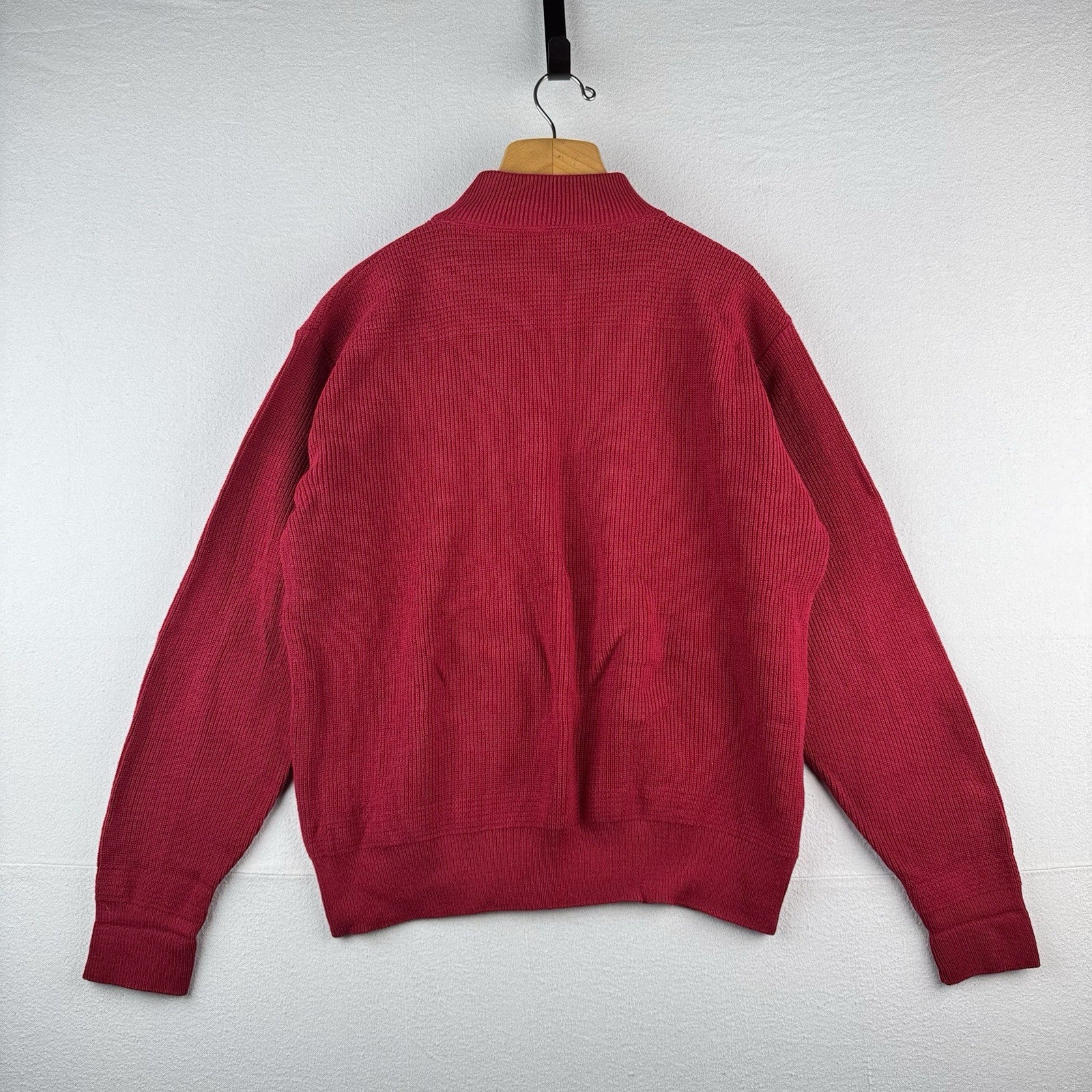90s Vintage LL Bean Men's Large Red Henley Fisherman Sweater Made In USA