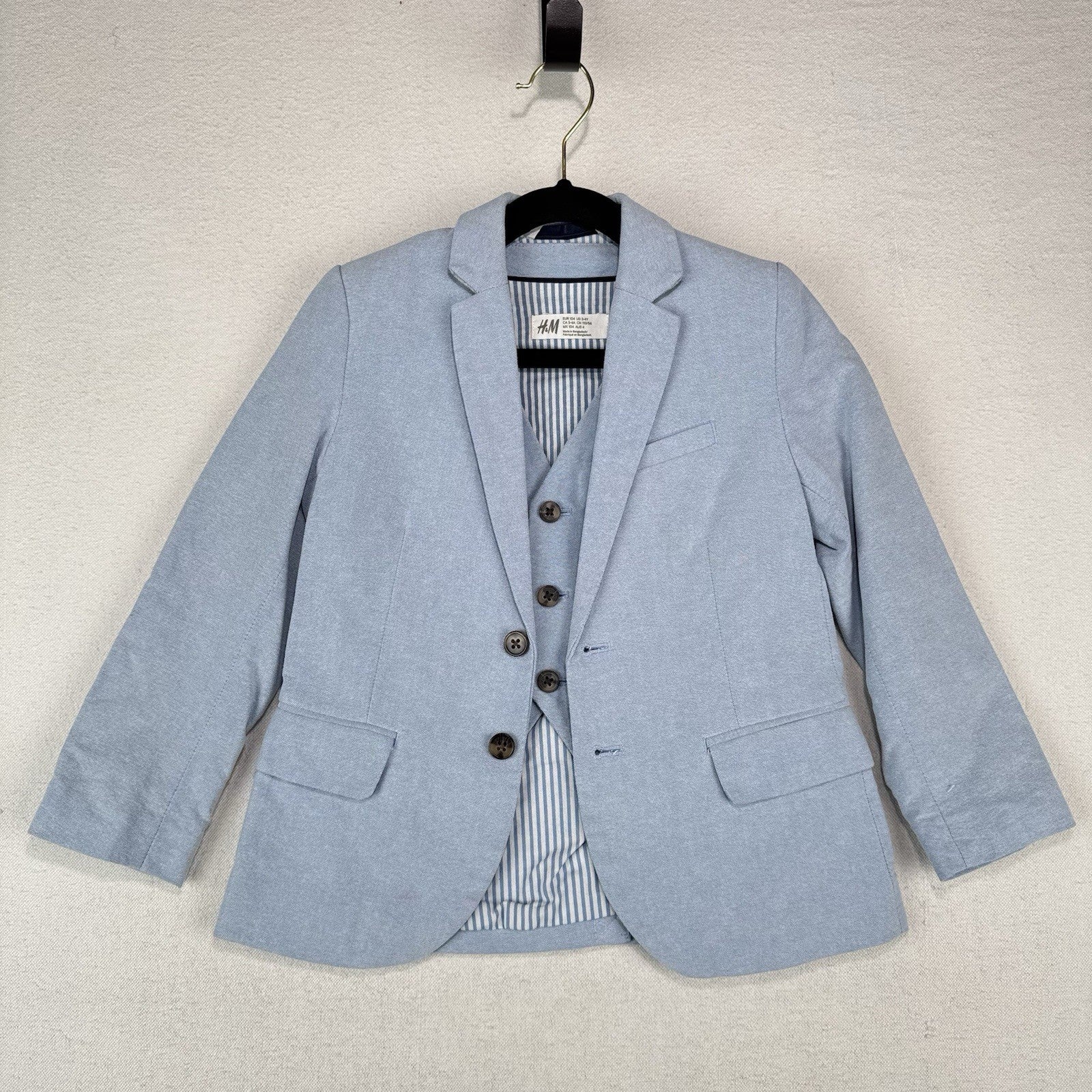 H&M Boys 3-piece Blue Suit Pants 5-6Y, Vest 3-4Y, Blazer 5-6Y *Read