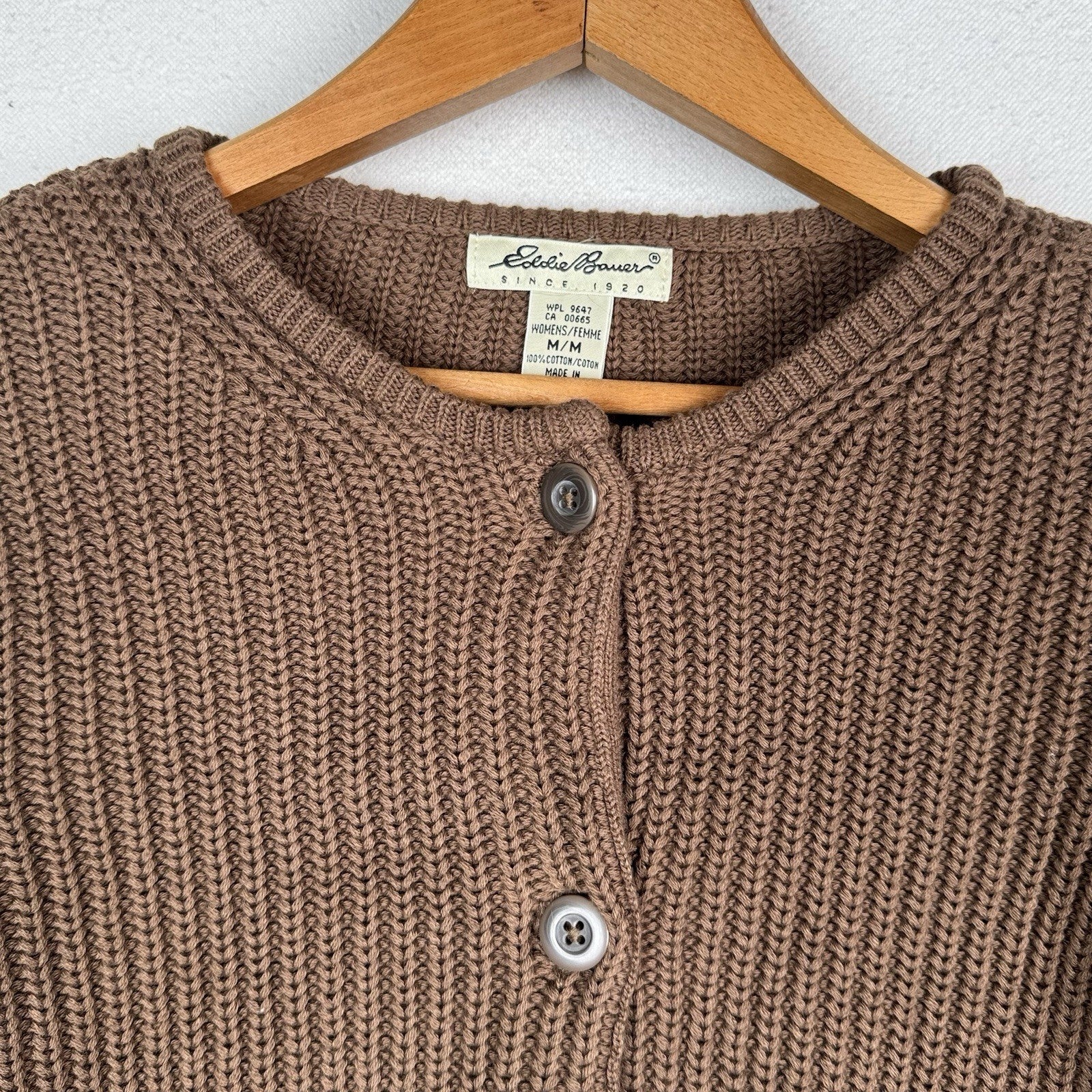 NWT Eddie Bauer Women’s Medium Cable Knit Cardigan Sweater Cotton Coffee Brown