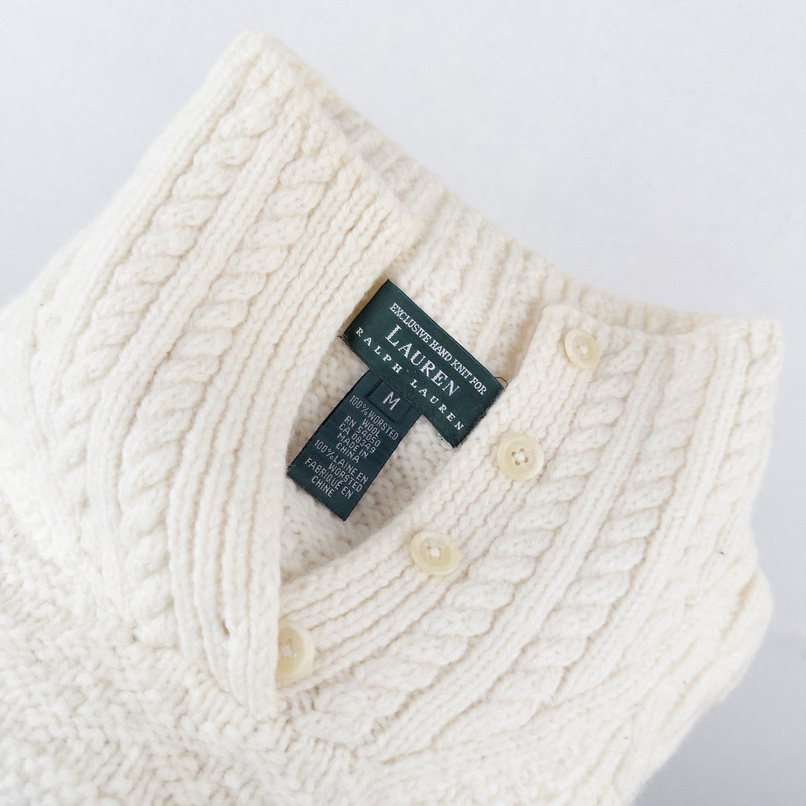 90’s Vtg Ralph Lauren Handknit Aran Patchwork Sweater Women’s M Cream *Read