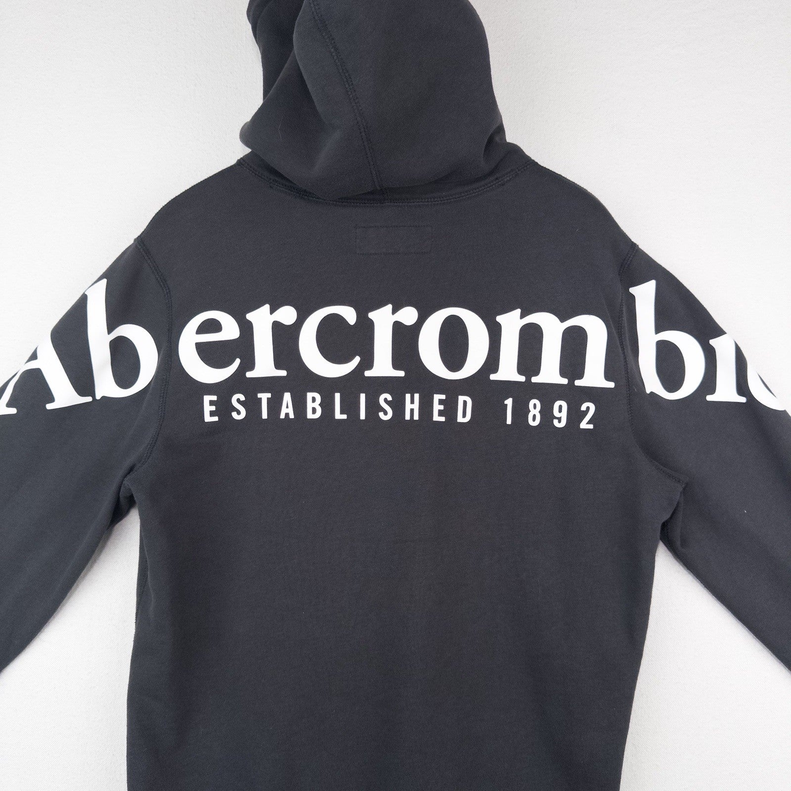 Abercrombie & Fitch Soft Hoodie Black Gray Mens M Exploded Spelled Out Back Logo