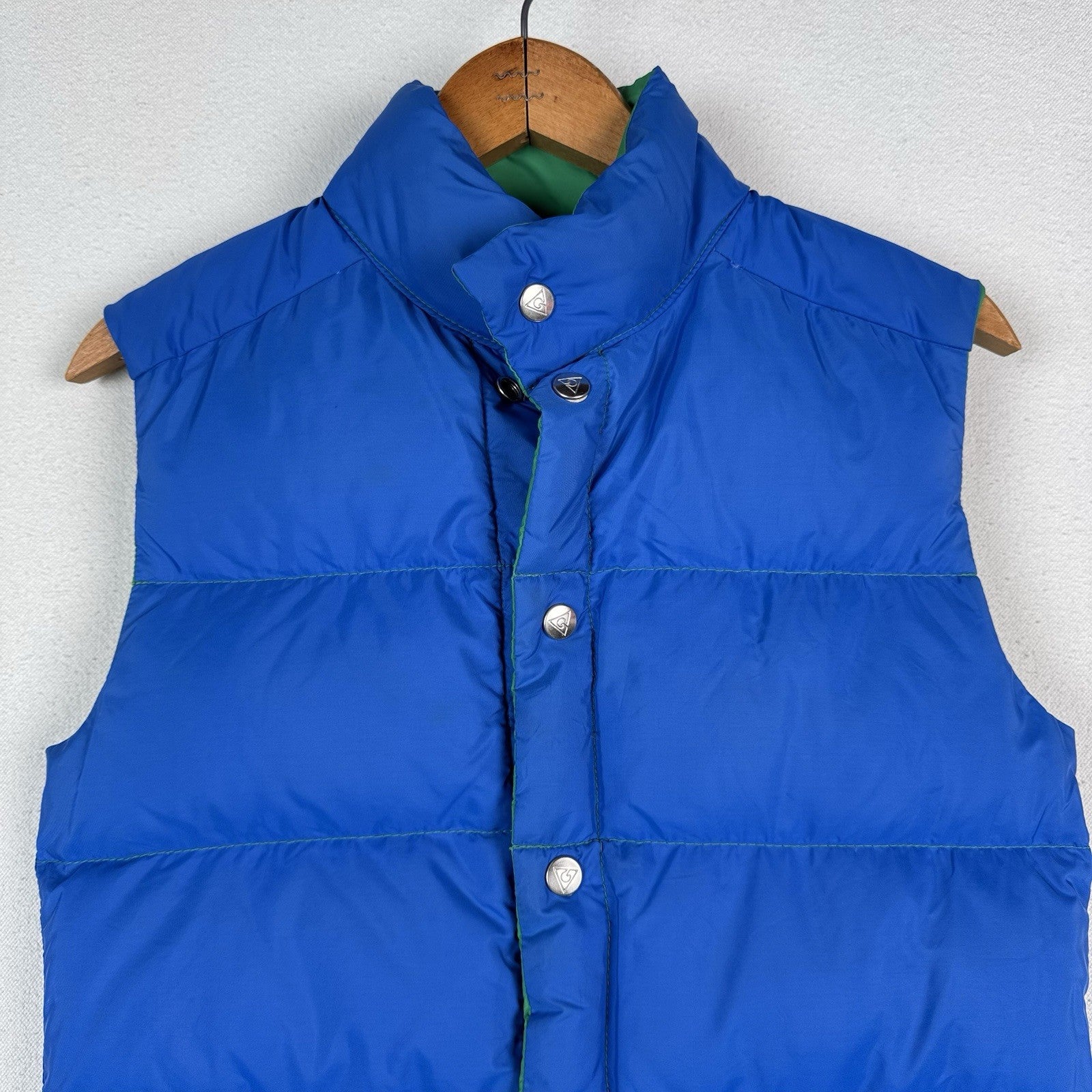 Vintage 70’s Gerry Goose Down Vest Reversible Blue Green Made USA XS (Youth L)