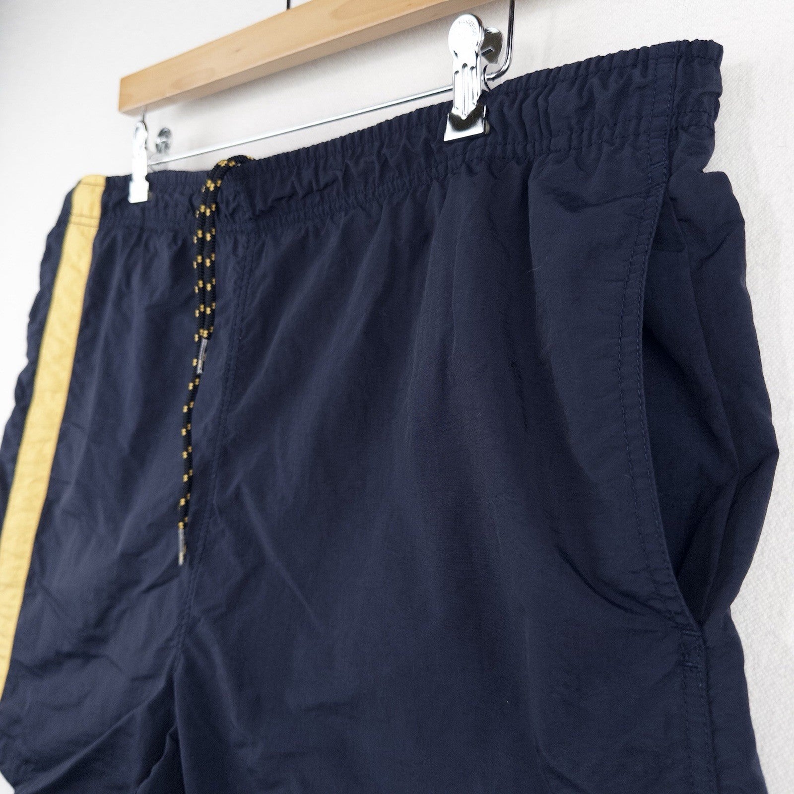 90’s Vtg Nautica Board Swim Shorts Navy Blue Lined Trunks Yellow Stripe Men’s L