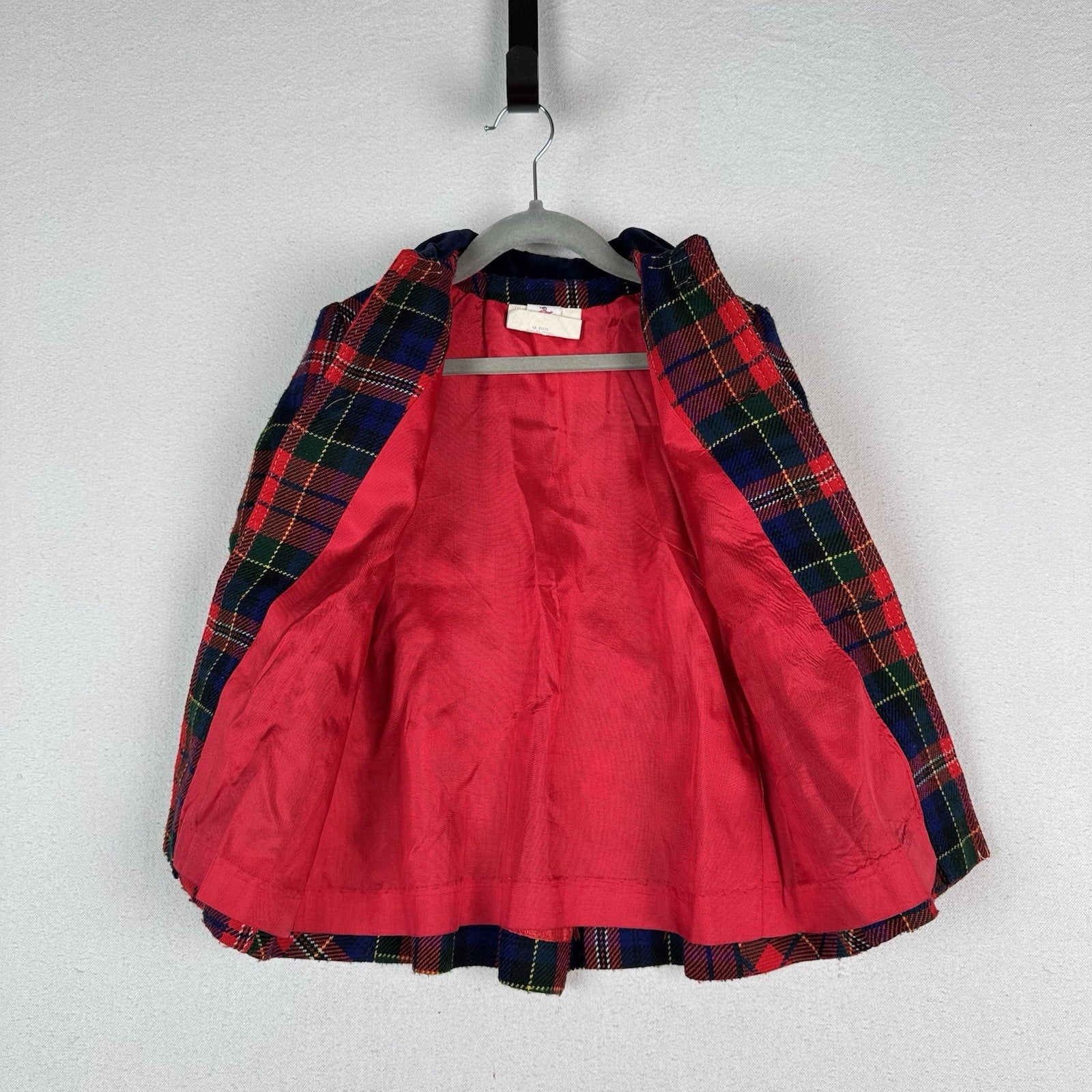 Vintage 60’s 70’s Red Tartan Plaid Car Coat Gold Buttons Made Canada 3T Toddler