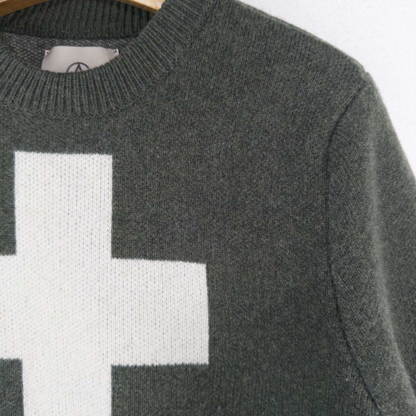 Alps & Meters Original Ski Race Knit Patrol Wool Cross Sweater Men’s S Green