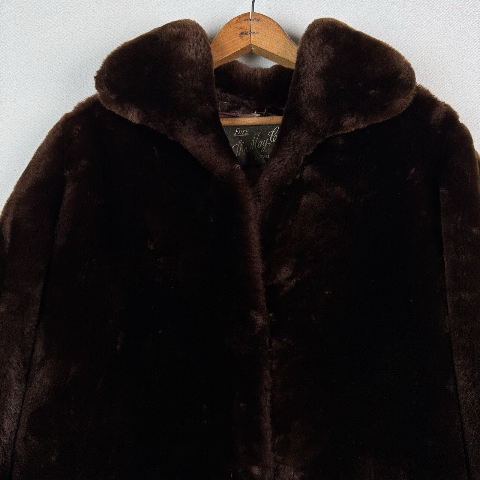 Vintage 50’s 60’s May Company Brown Mouton Lamb Fur 40" Swing Coat Size 10 *Read