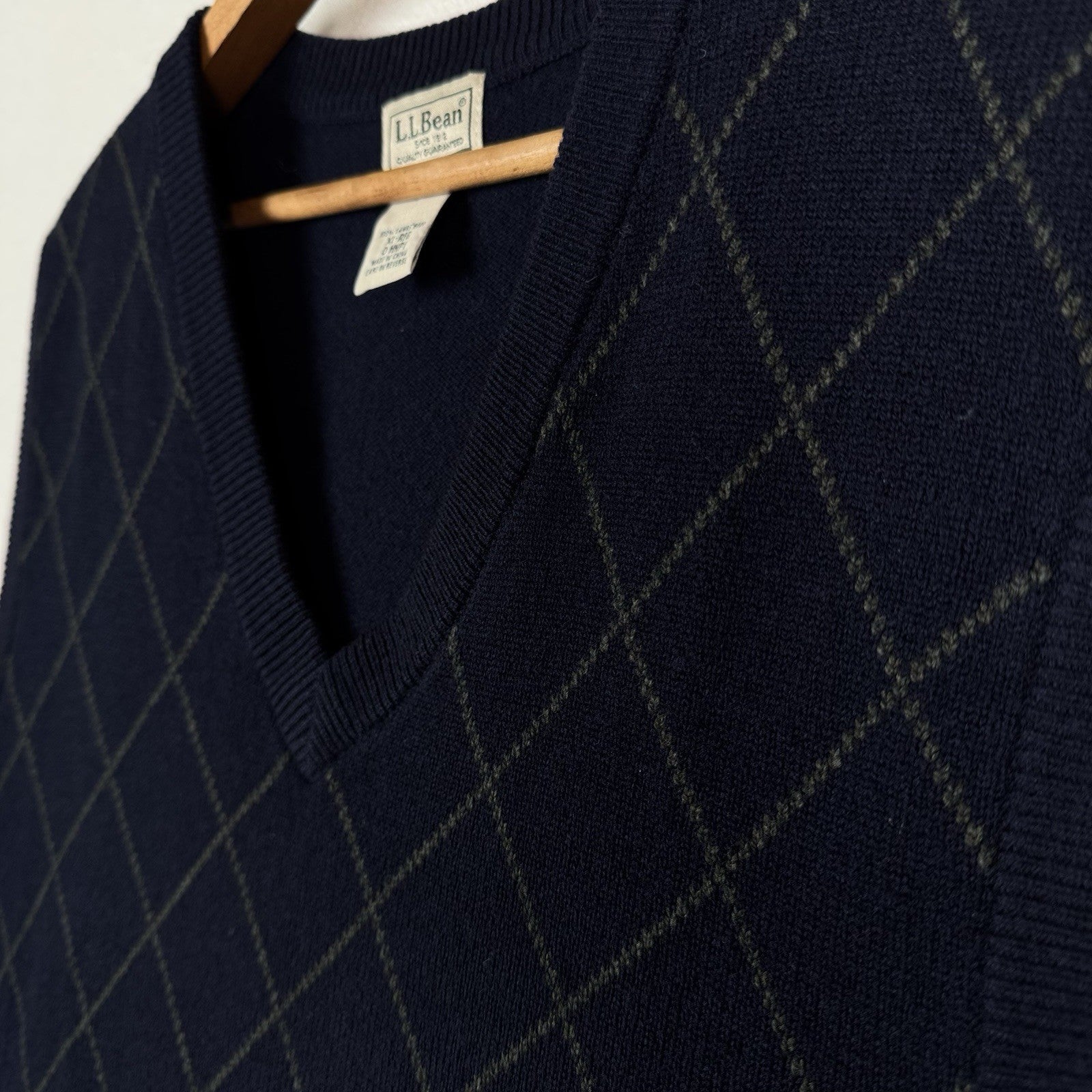 LL Bean Lambswool Sweater Vest XL Argyle Grandpa Navy Blue Green