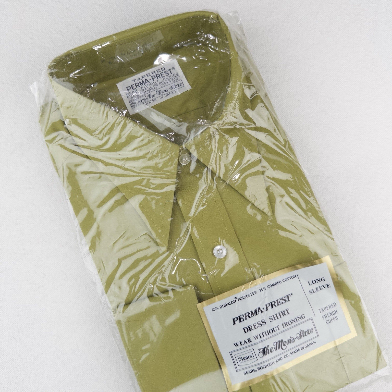 70s Vtg 3pk Sears PermaPrest Dress Shirts L 16.5 Yellow Blue Green Deadstock USA