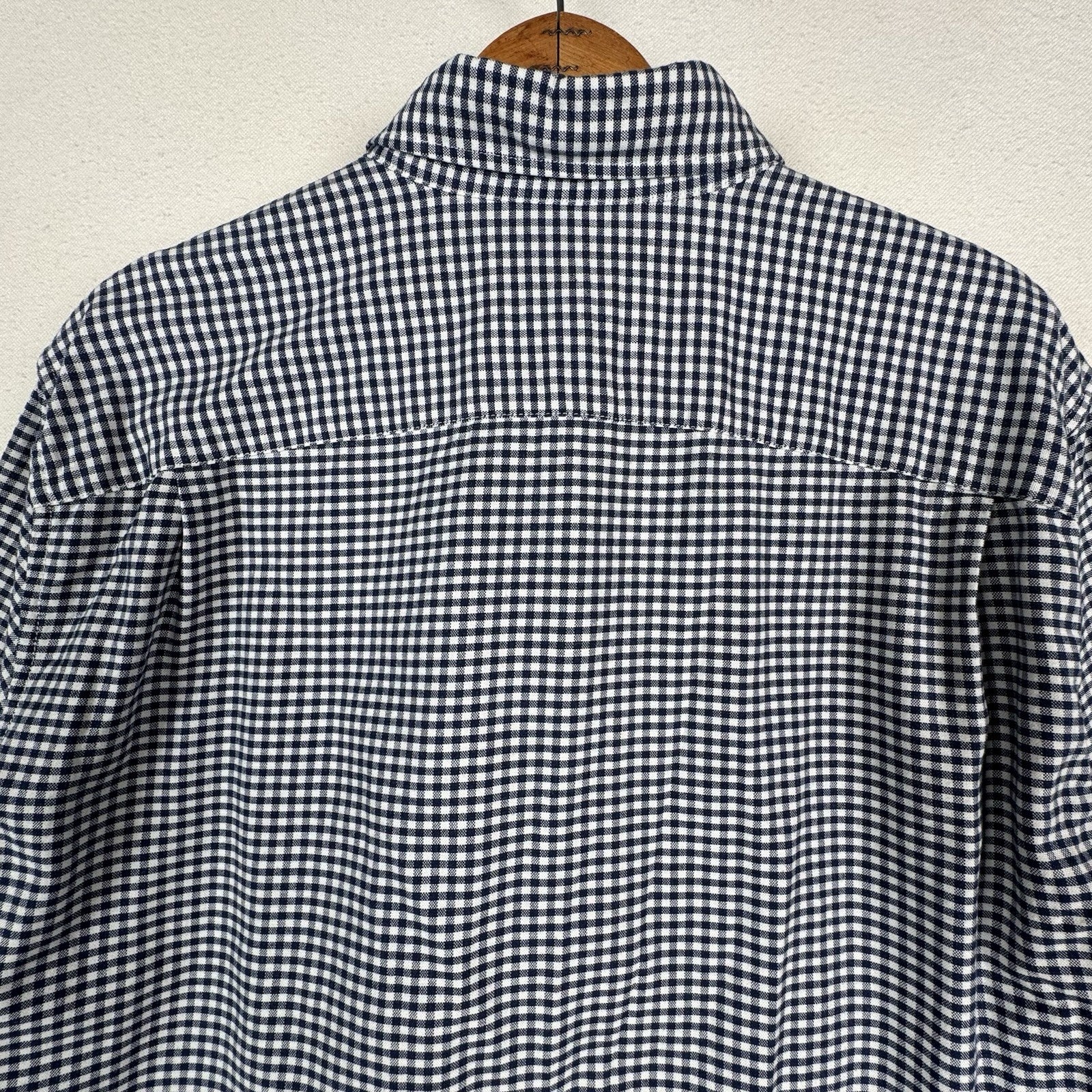 Gap Mens Large Button Up Shirt LS Stretch Stndrd Fit Blue White Gingham Check