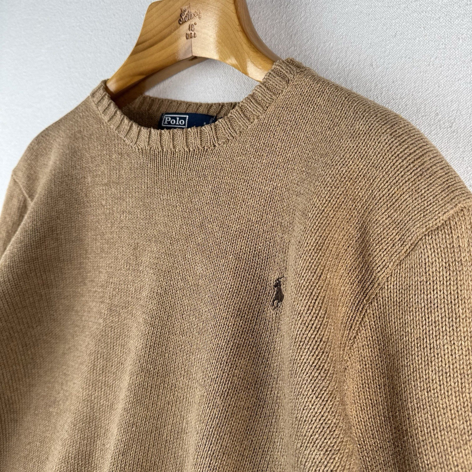Vintage Polo Ralph Lauren Mens XL Crew Neck Sweater 100% Pima Cotton Beige *Read