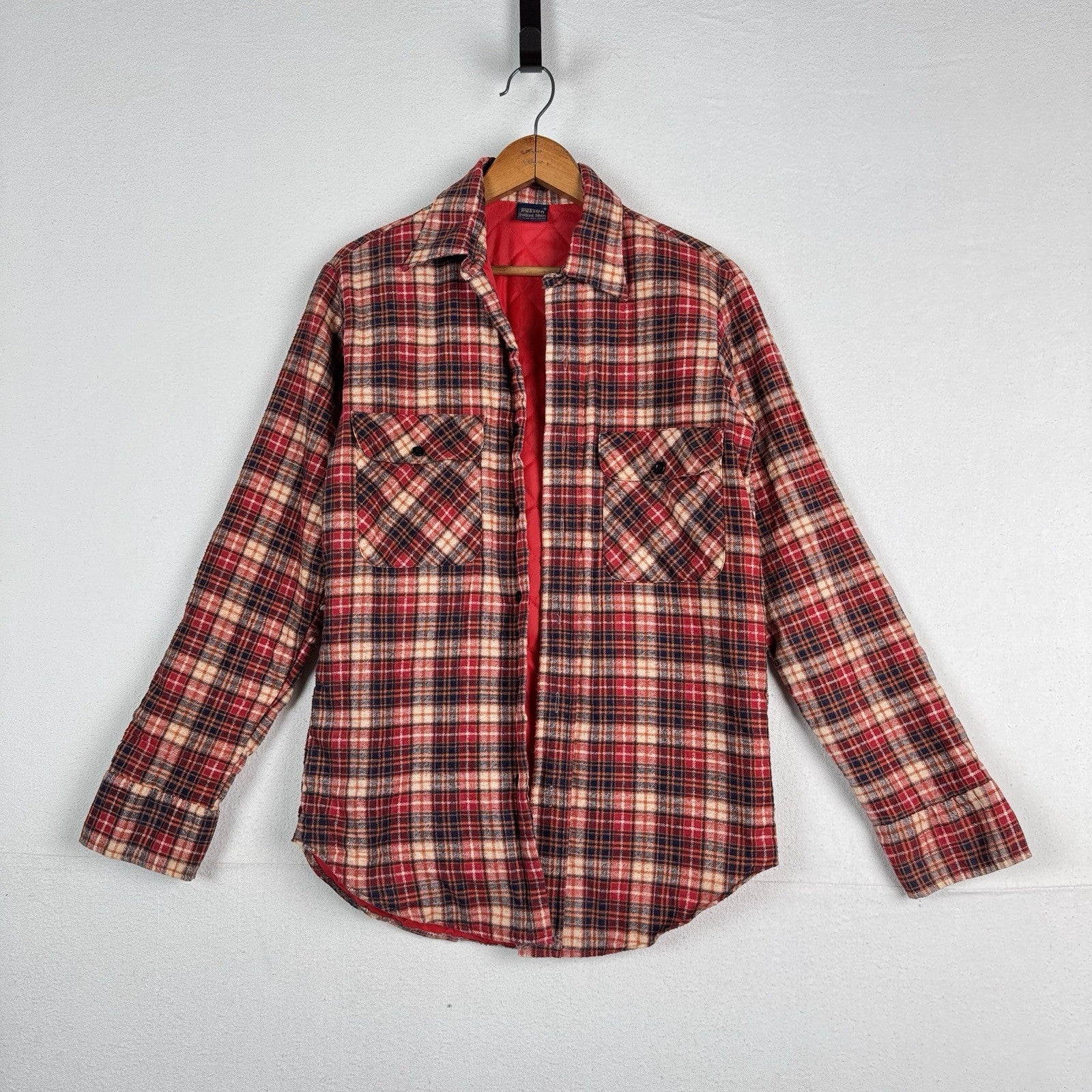 Vintage 70s Sutton Quilted Flannel Shirt Mens Small Tartan Plaid Lined Grunge