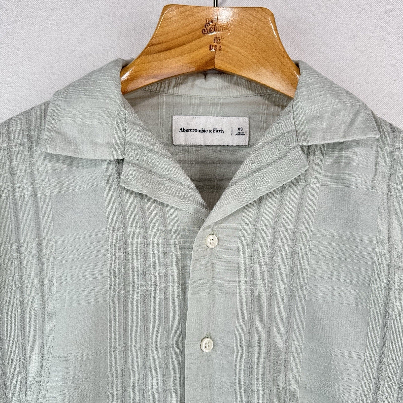 Abercrombie & Fitch Shirt Men XS Sage Green Linen Blend Camp Collar Resort Shirt