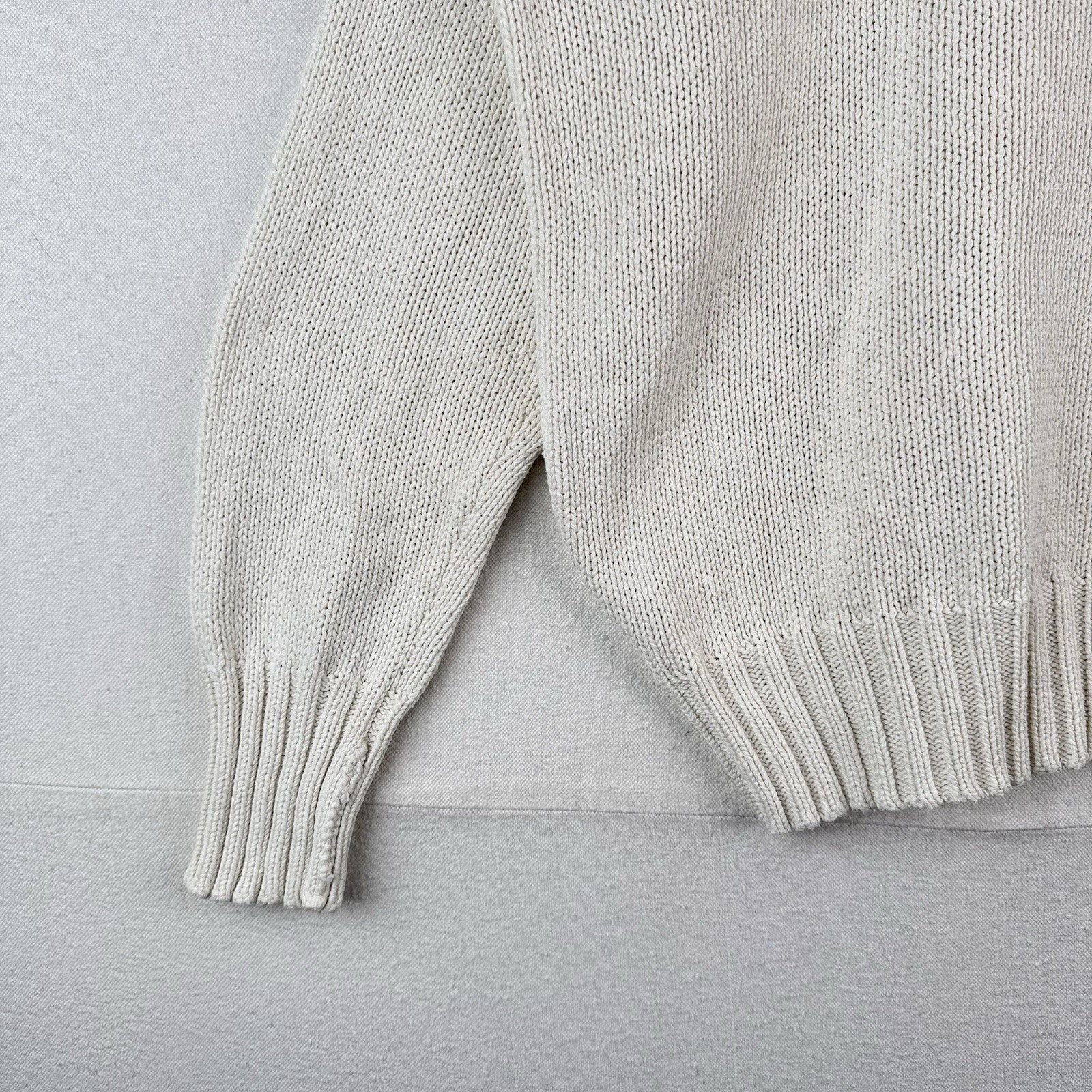 90s Vtg Polo Ralph Lauren Sweater Men's M Cream 100% Cotton V-Neck Navy Pony