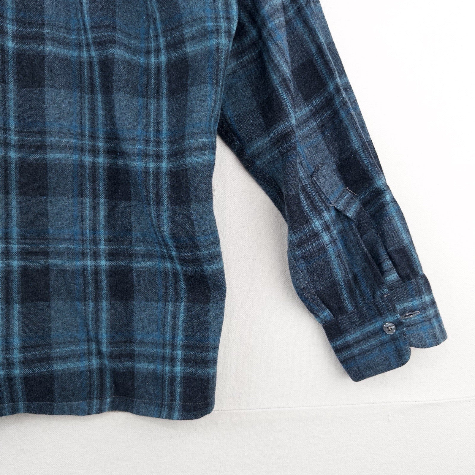 50’s Vtg Ponderosa Virgin Wool Blend Flap Pocket Blue Plaid Flannel Work Shirt