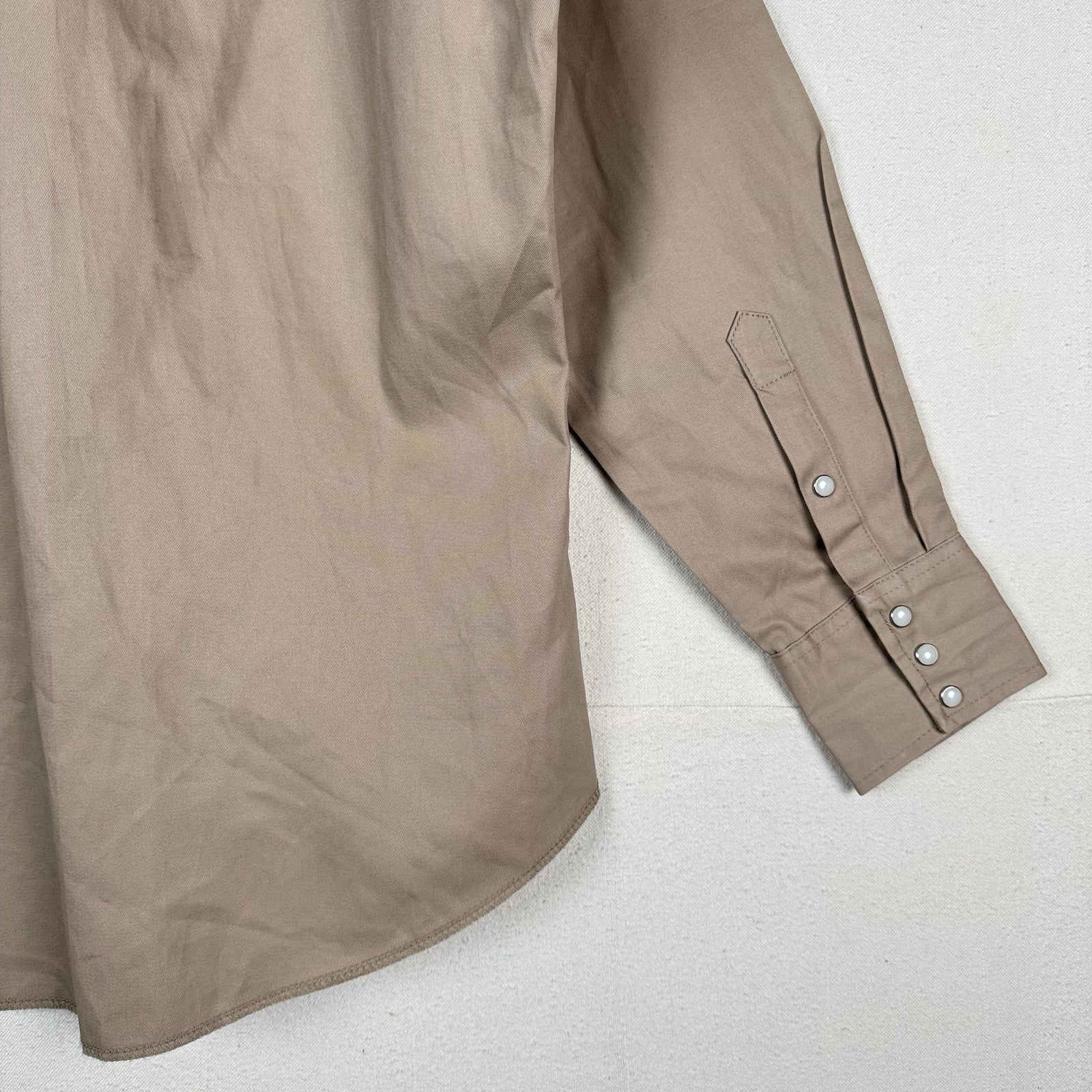 NWT Wrangler Mens Large Western Shirt Beige L/S Pearlsnap Cowboy Work Wear Shirt