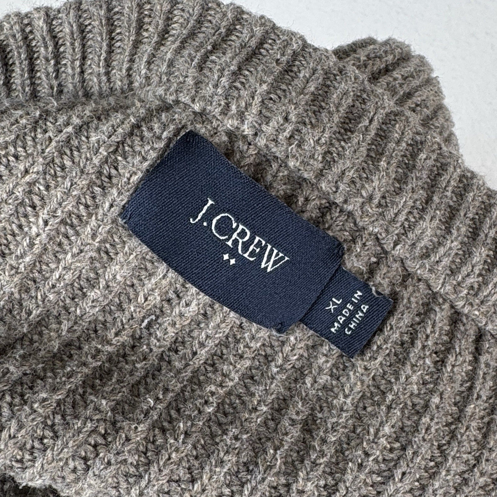 J. Crew Woodsman Men's XL Knit Sweater Shoulder Patches Cotton Crewneck Brown