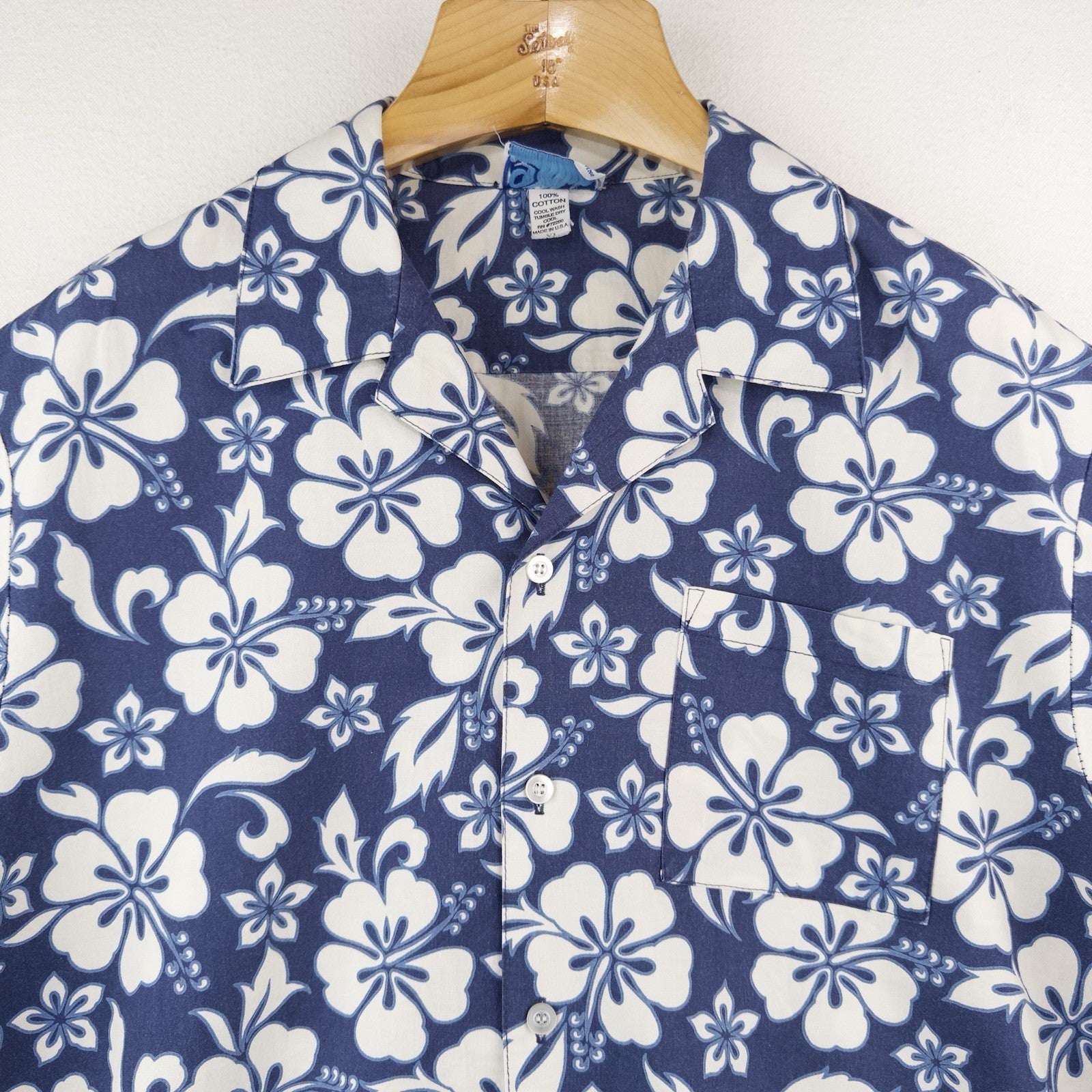 Vtg 9th Wave Blue Floral Hawaiian Shirt Men’s XL Beach Button Up USA
