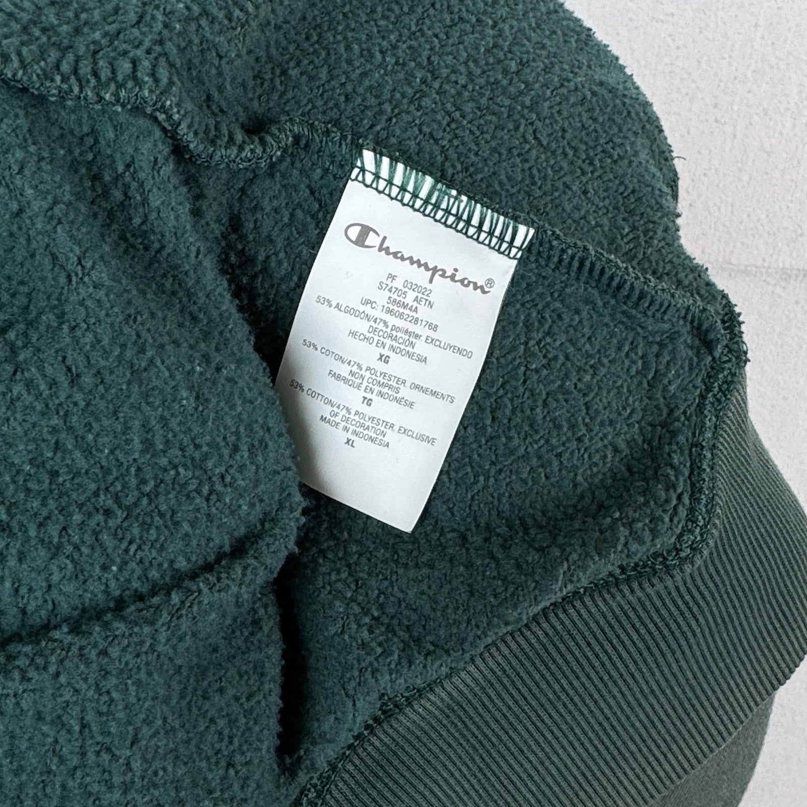 Men's Champion Soft Green Vintage Wash Varsity Graphic Hoodie Size XL