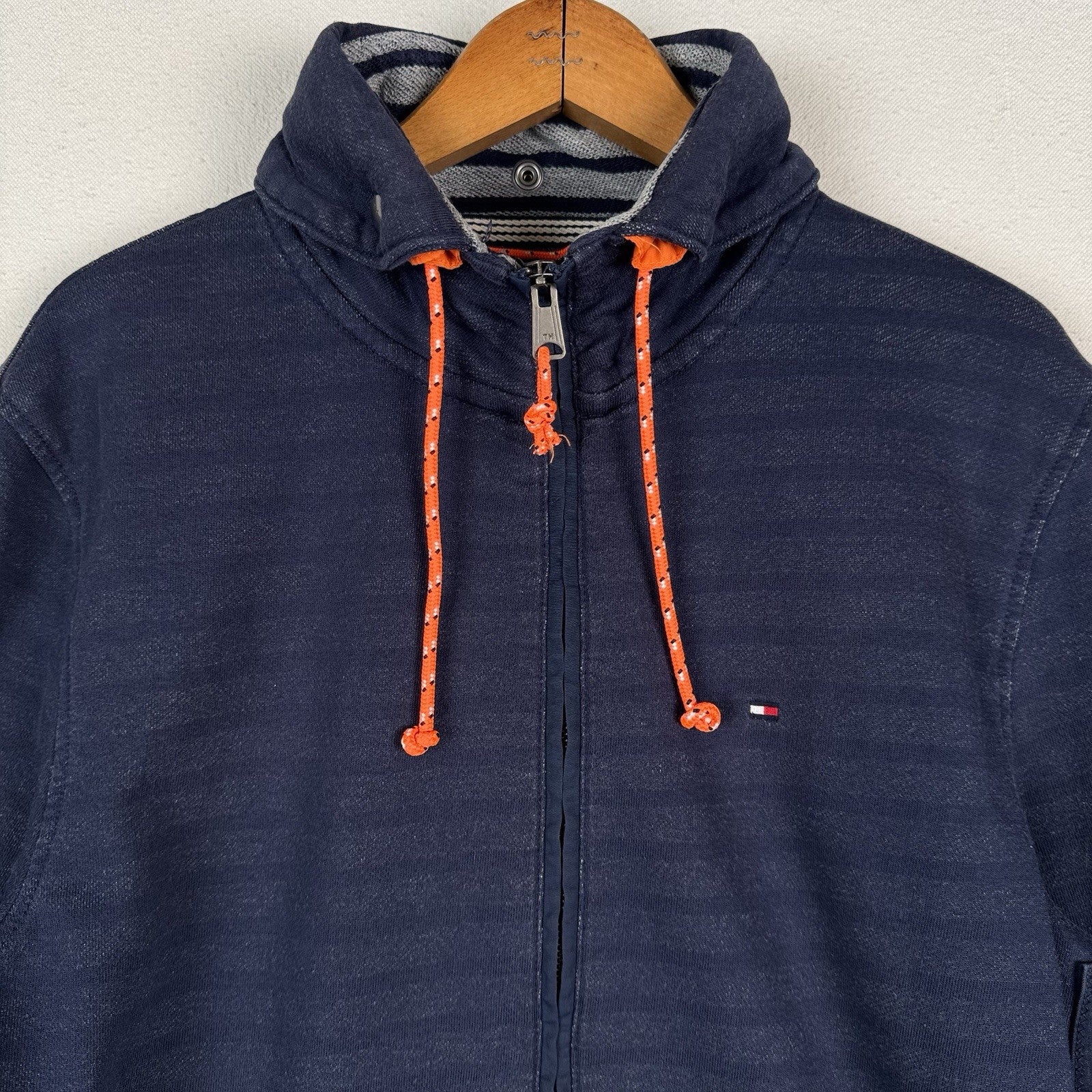 Tommy Hilfiger Navy Orange Women's Large Cotton Jacket Stowaway Hood