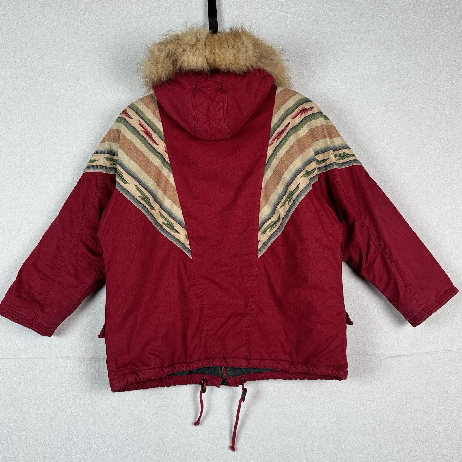 Vintage 80s Mulberry Street Aztec Parka Fox Tail Fur Hood Zip Jacket Women’s M