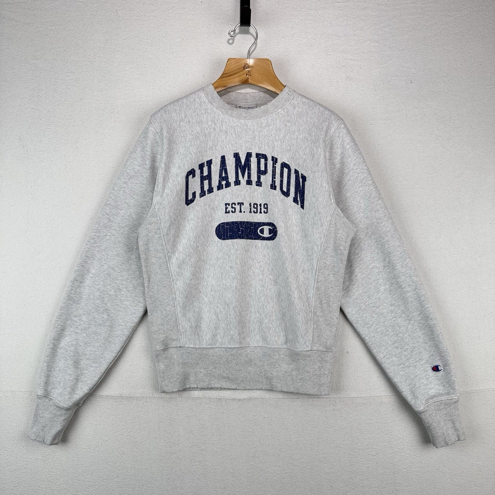 Champion Reverse Weave Sweatshirt Spell-out Side Gusset Men’s XS Gray