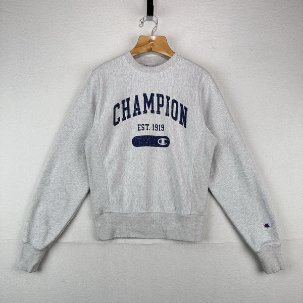 Champion Reverse Weave Sweatshirt Spell-out Side Gusset Men’s XS Gray
