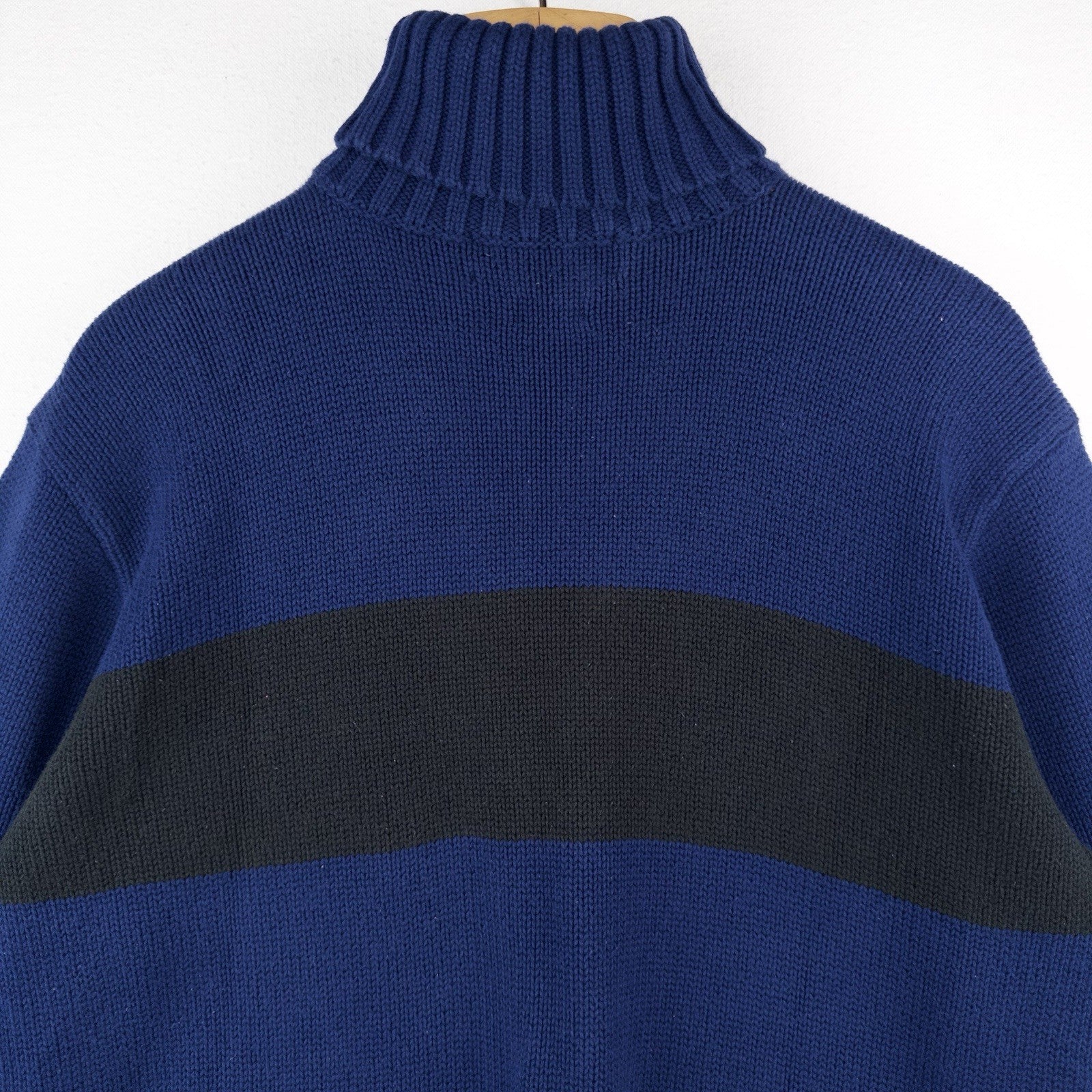 90’s Vtg Polo Ralph Lauren Turtleneck Cotton Sweater Men M Blue Black Stripe