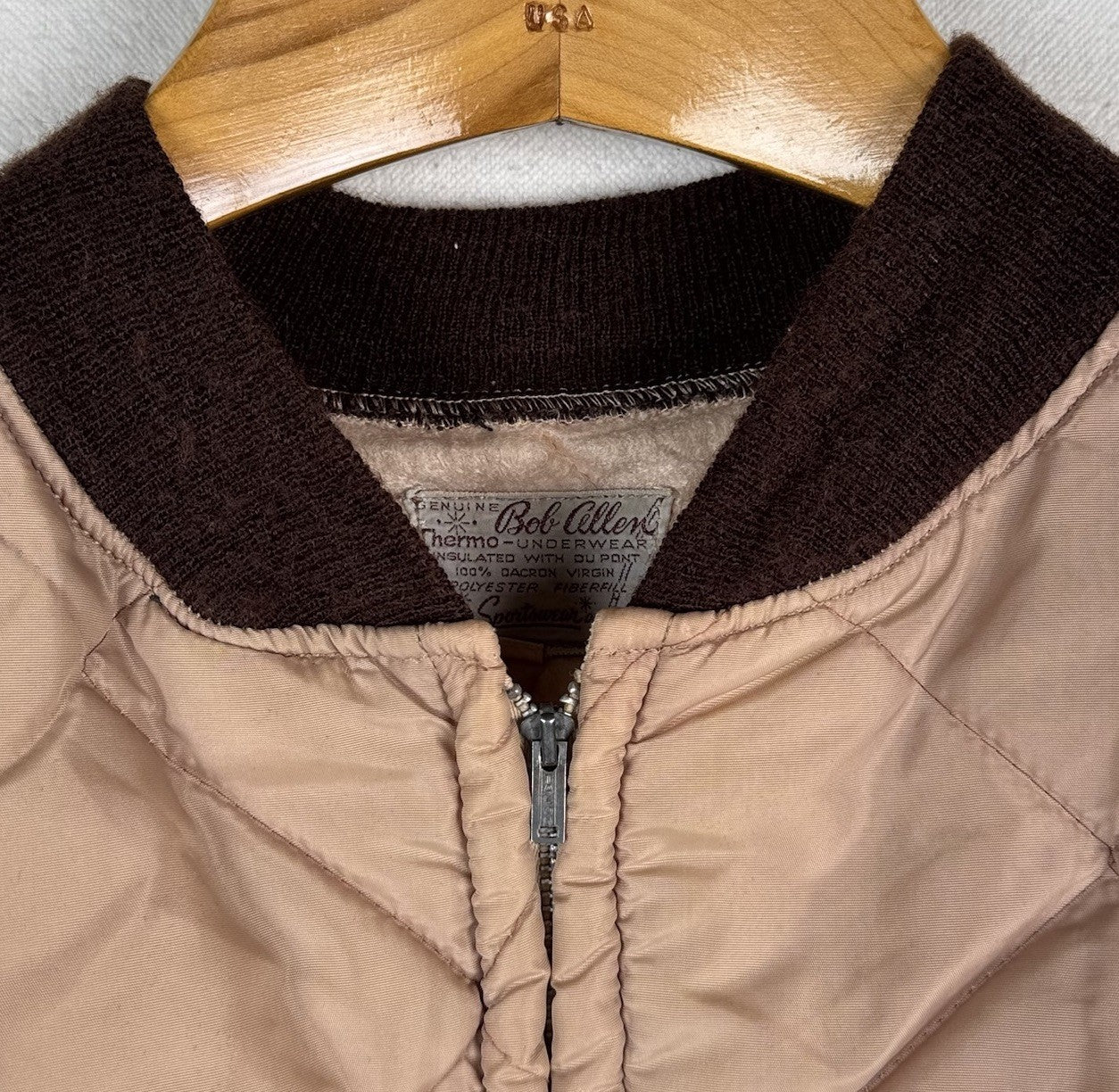 60’s Vintage Bob Allen Quilted Jacket Pants Set Long Underwear Men's XL Brown