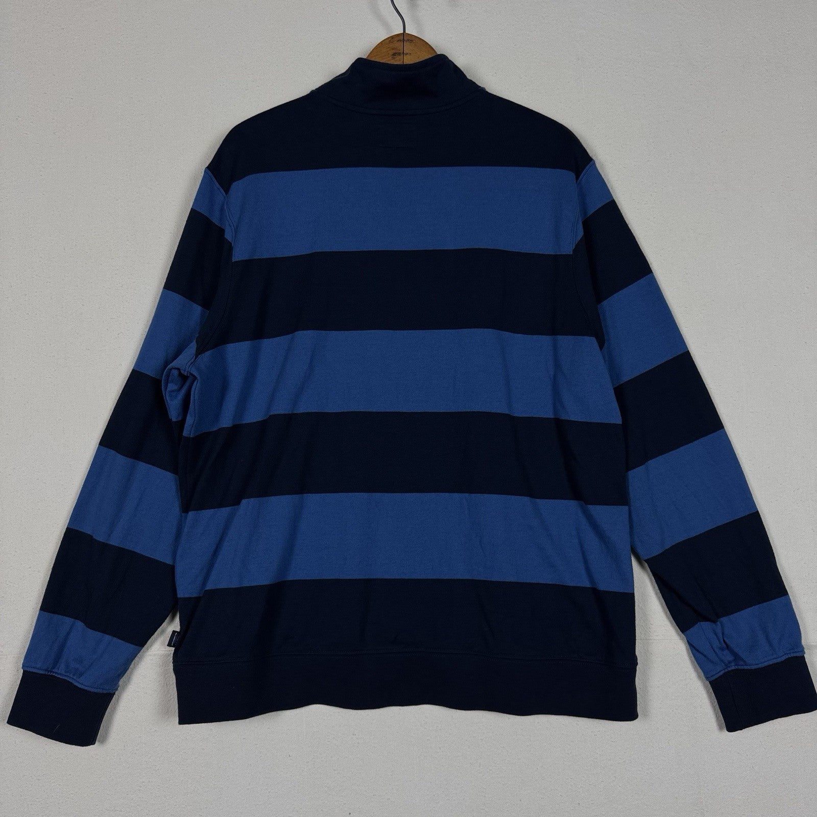LL Bean Men's Bean's Vintage Soft Rugby, Mockneck, Stripe Sz L Blue
