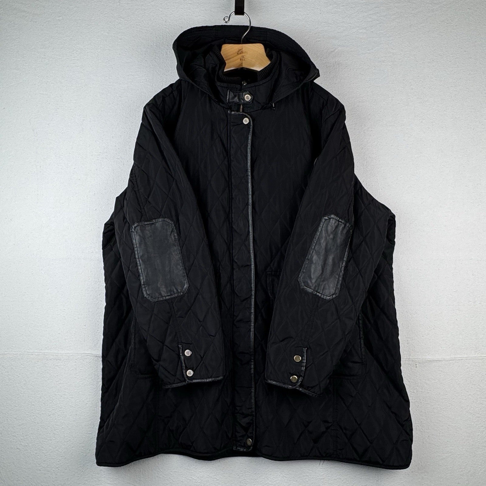 Lauren Ralph Lauren Diamond Quilted Women's 2X Black Hooded Jacket Elbow Patches
