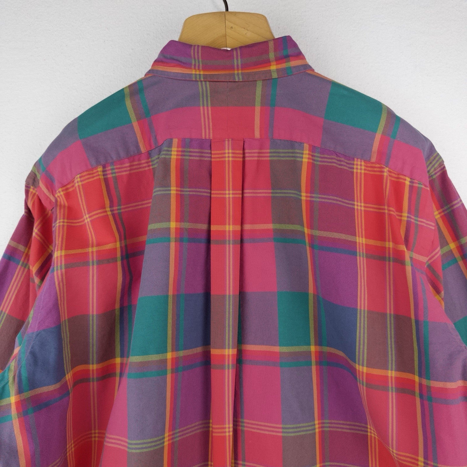 Polo Ralph Lauren Custom Fit Madras Plaid Shirt Mens 1XB Pink Blue Button Down