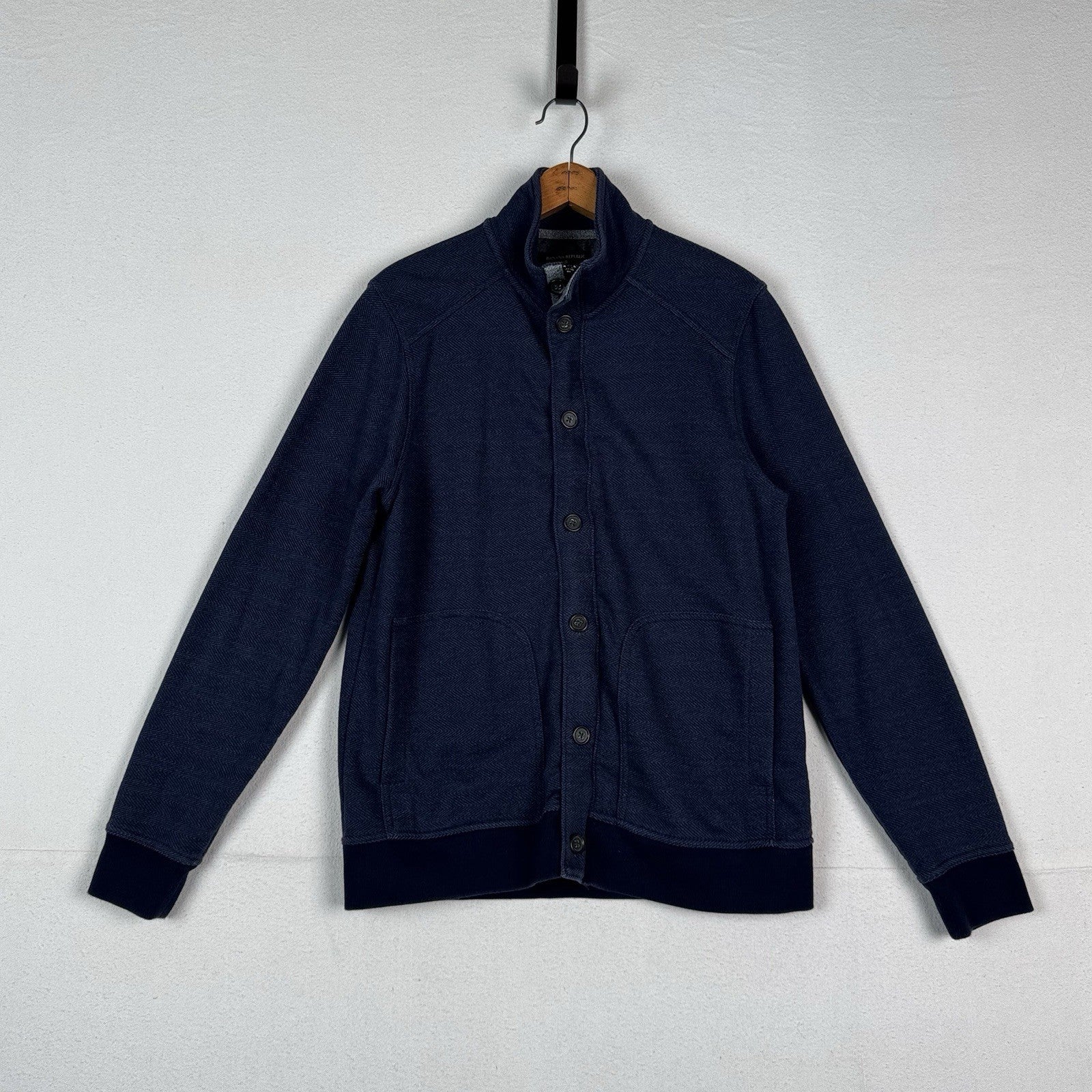 Banana Republic Zip/Button Sweater Herringbone Blue Men’s Large Jacket