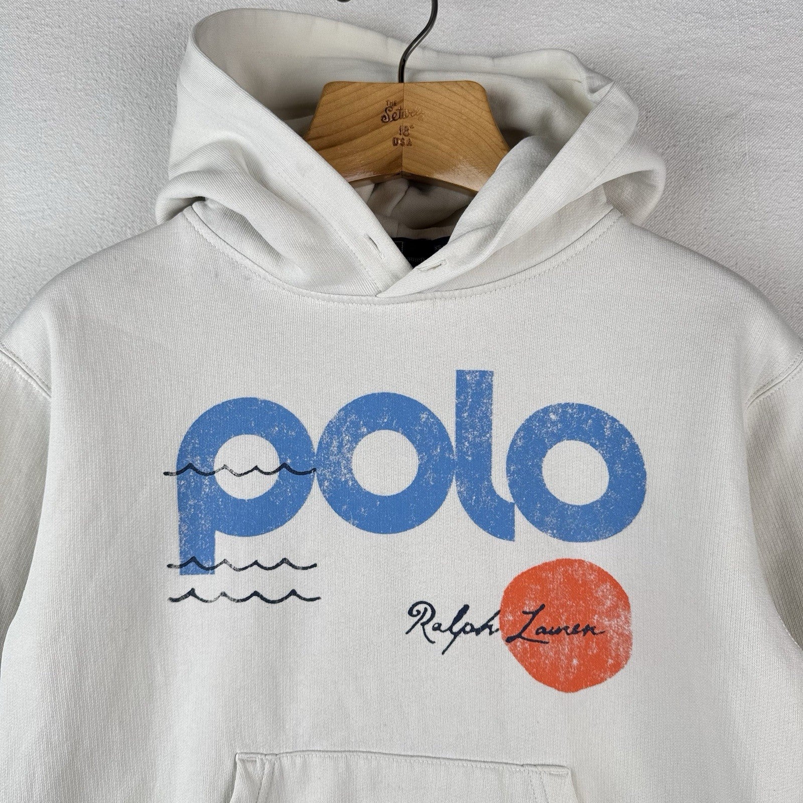 Polo Ralph Lauren Logo Wave Graphic Hoodie Women’s XS White Sun Surf *Read