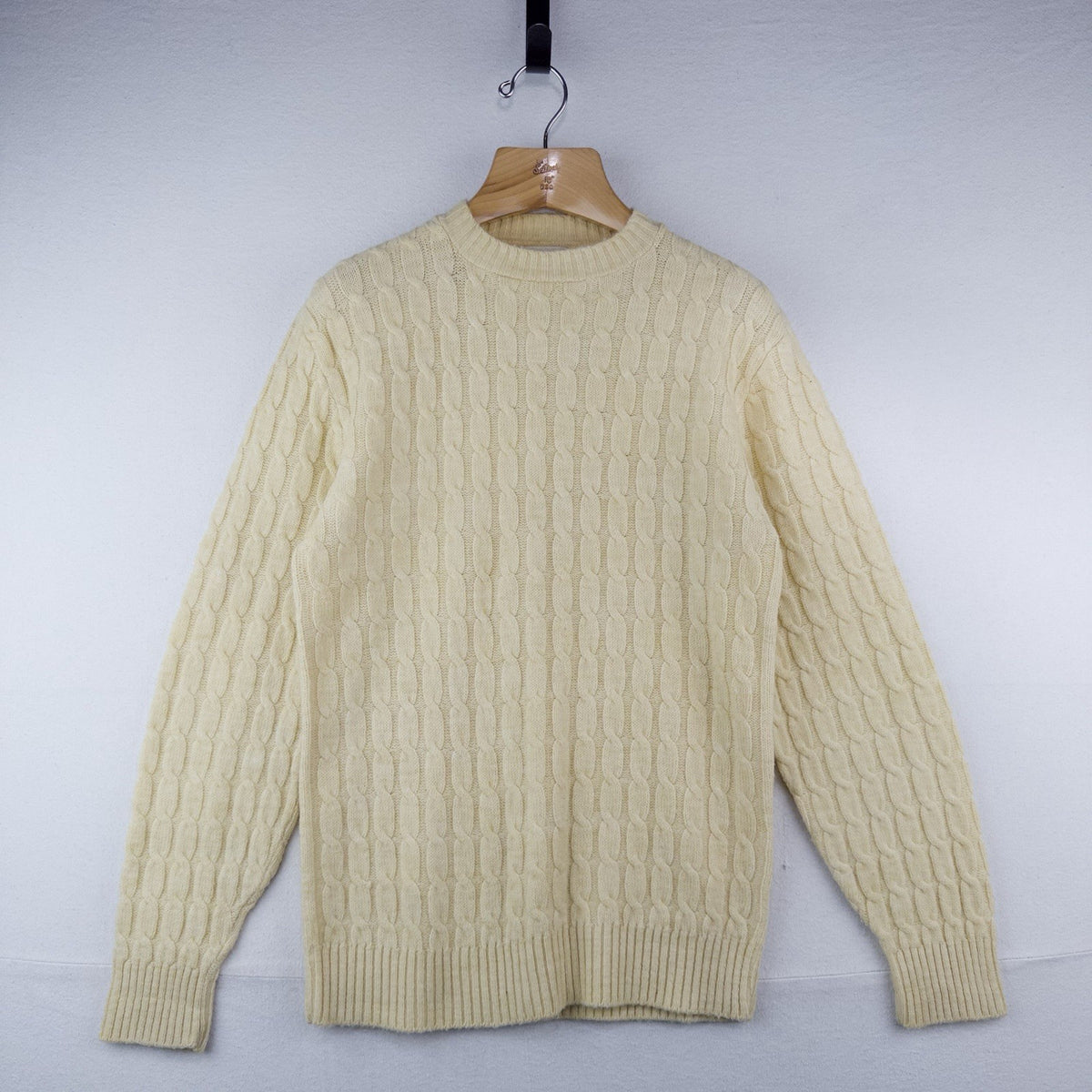 80’s Vtg Lord Jeff Sweater Men’s Large Yellow Cable-Knit Crewneck Pullover USA
