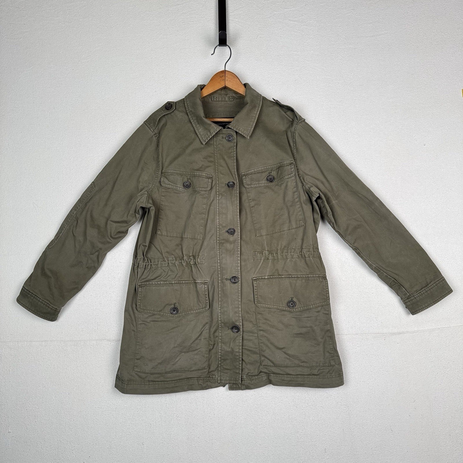 Banana Republic Military Jacket Womens XL 4-Pockets Green Cinch Waist *Read