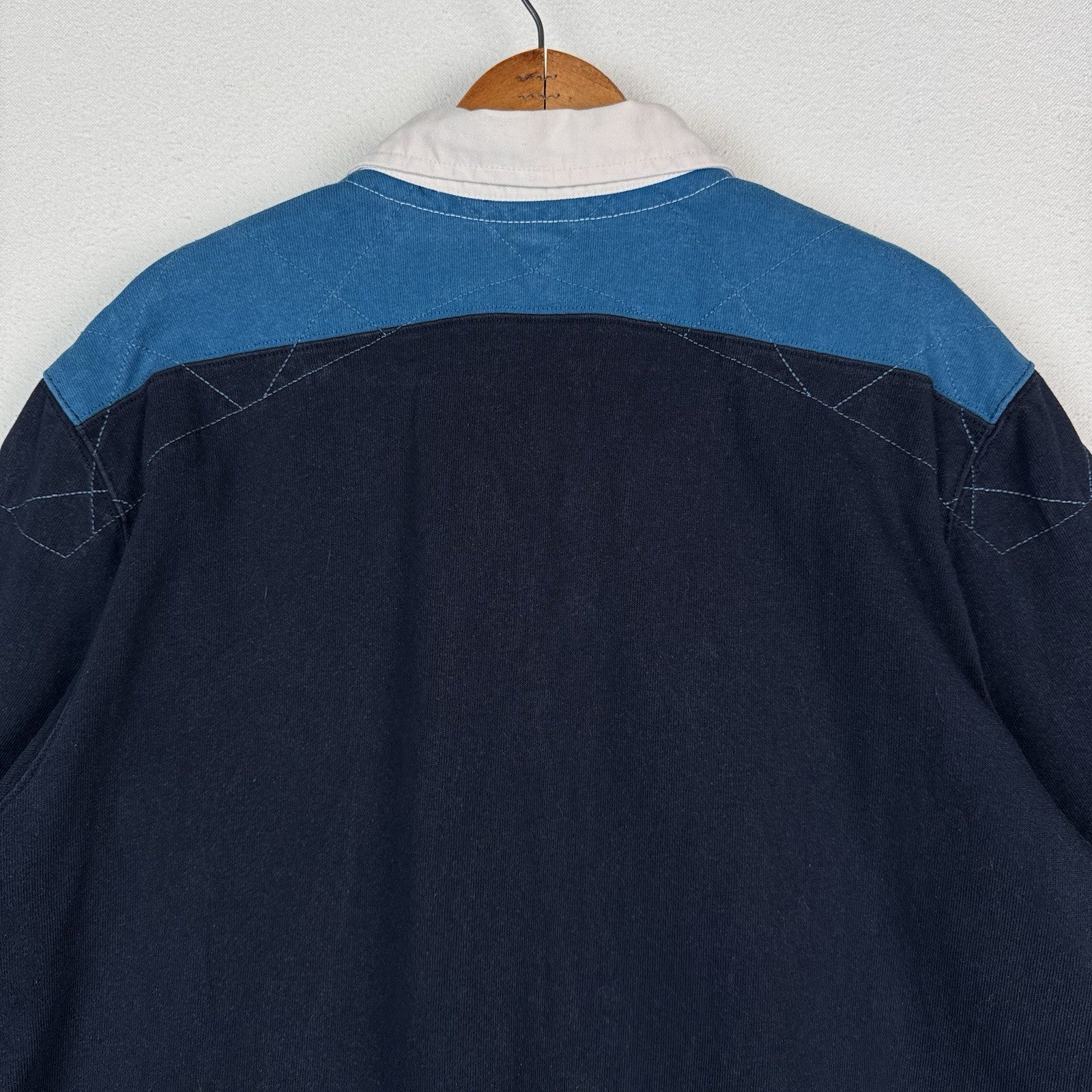 Eddie Bauer Long Sleeve Rugby Shirt Size XXL 2XL Blue Solid Quilted Shoulders