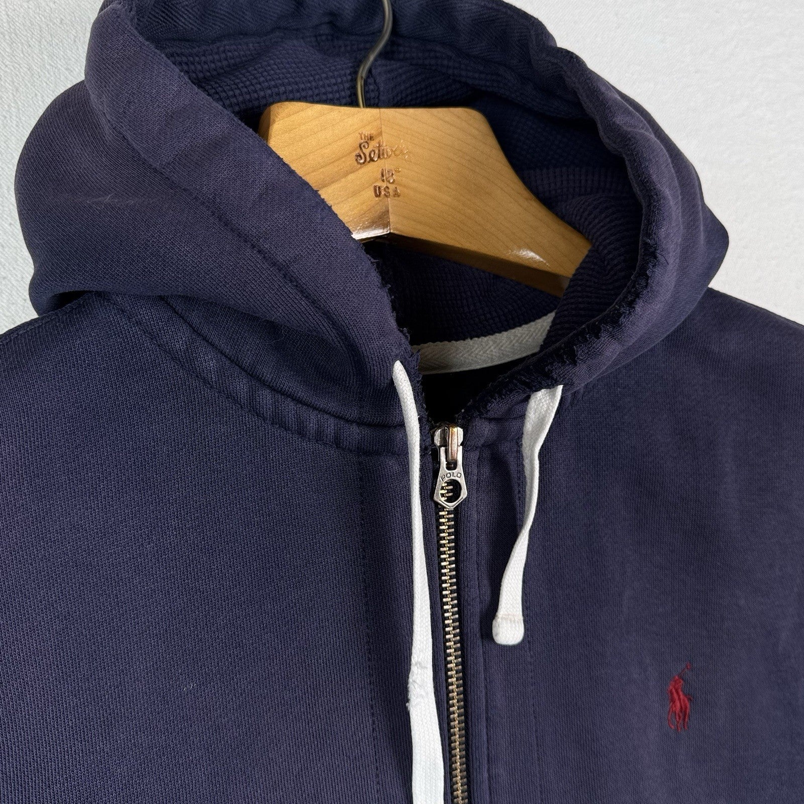 Vtg Polo Ralph Lauren Full Zip Men’s XL Thermal Hoodie Blue *Sunfaded/Distressed