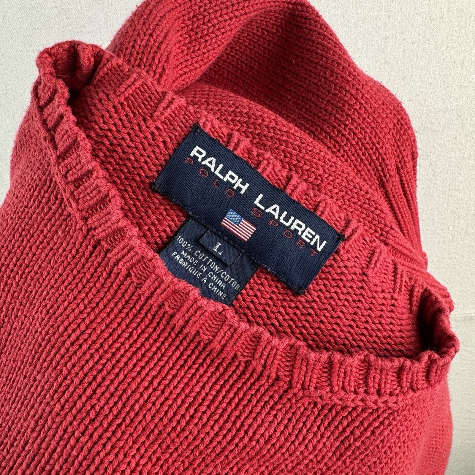 Vintage Ralph Lauren Polo Sport Men’s L 100% Cotton Crewneck Sweater Red