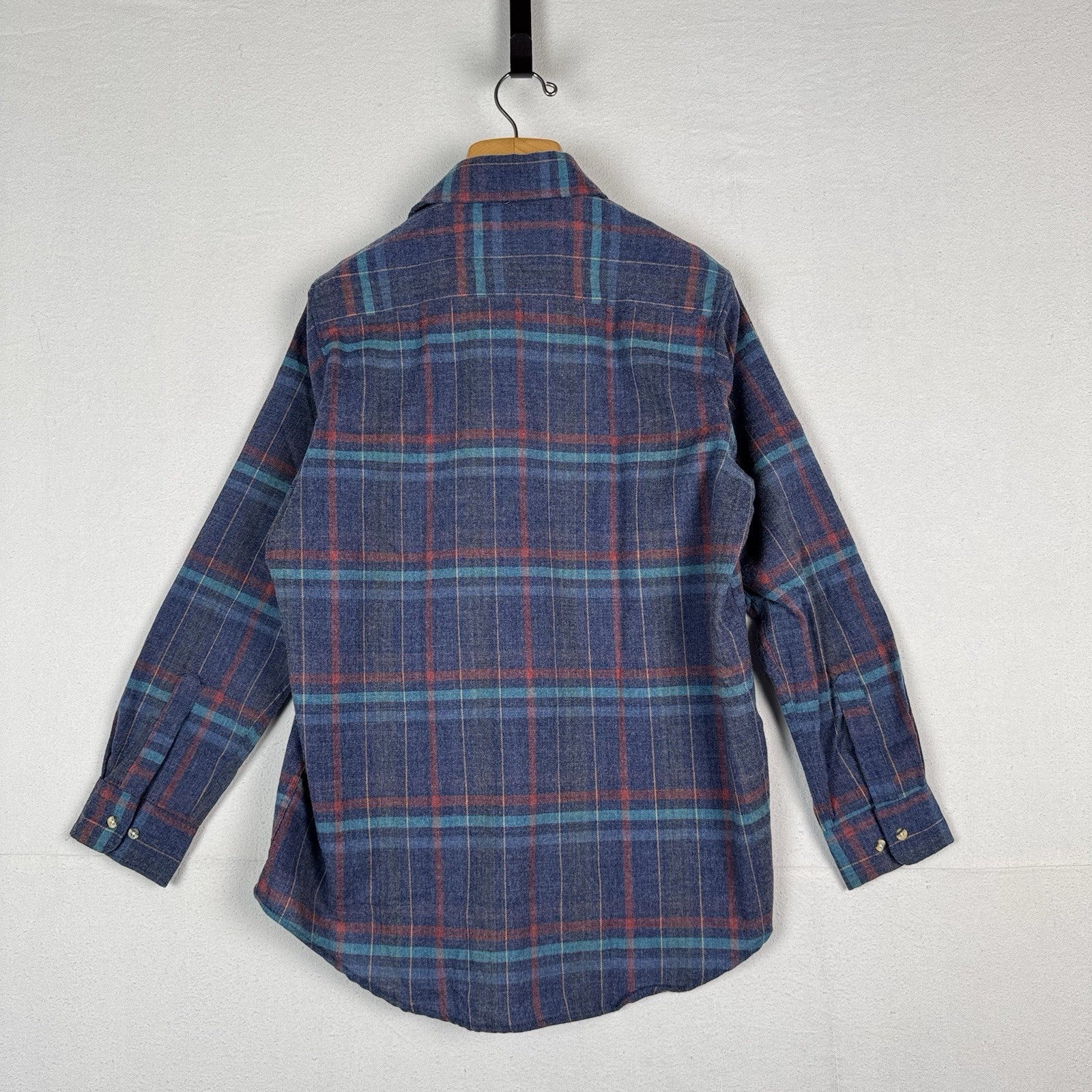 Vtg Sears Roebuck Wool Flannel Shirt Men’s Medium Blue Plaid Single Needle Korea