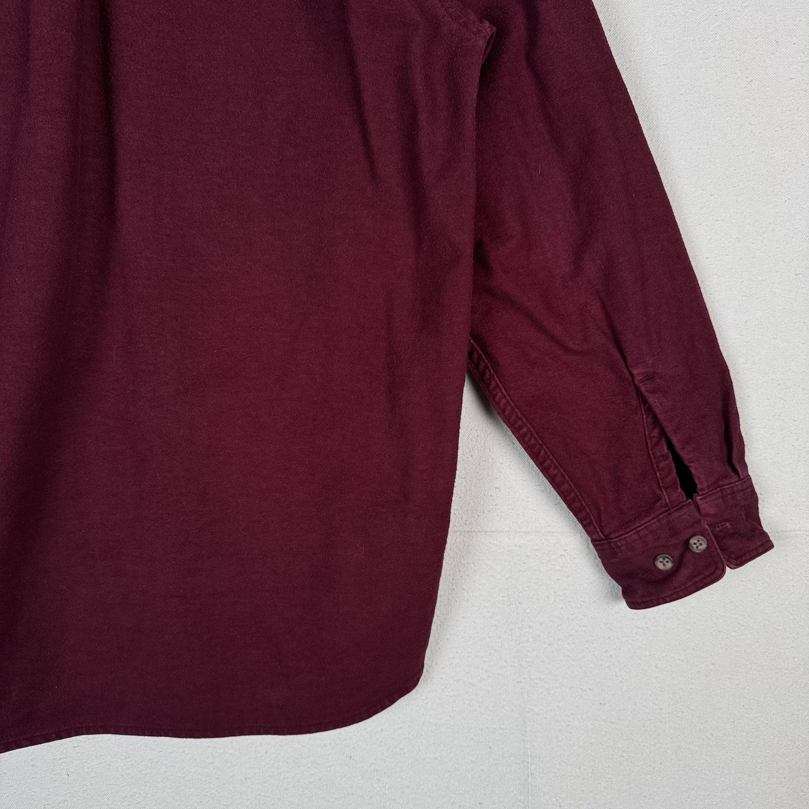 Vintage Eddie Bauer Men’s Large Burgundy Red Heavy Flannel Chamois Made USA